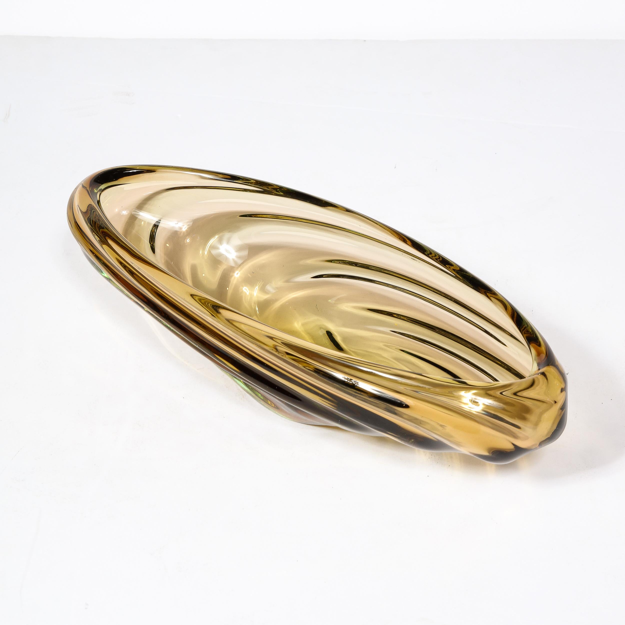 Mid-Century Amber Hand-Blown Murano Glass Centerpiece w/ Rippled Details 6