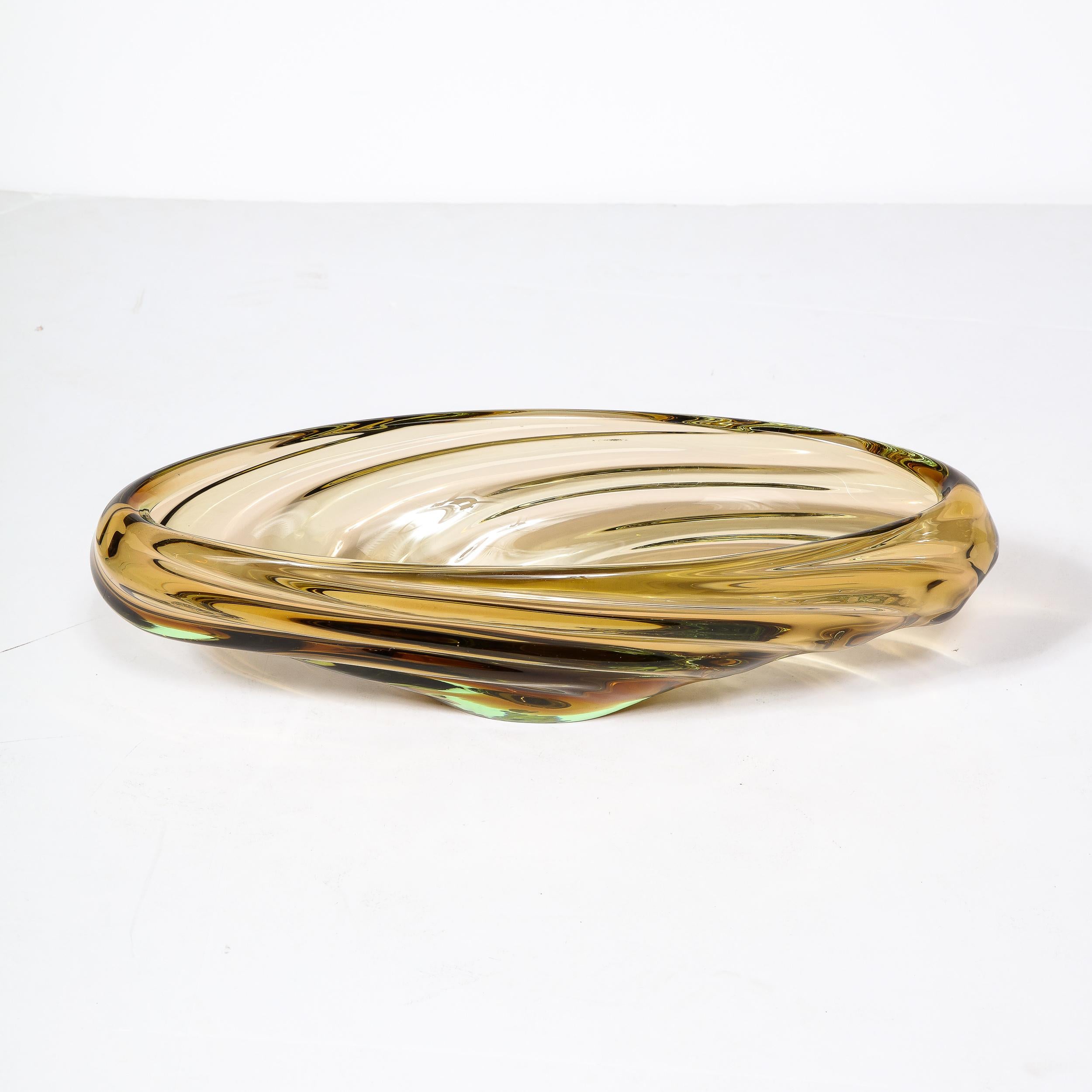 Mid-Century Amber Hand-Blown Murano Glass Centerpiece w/ Rippled Details 7