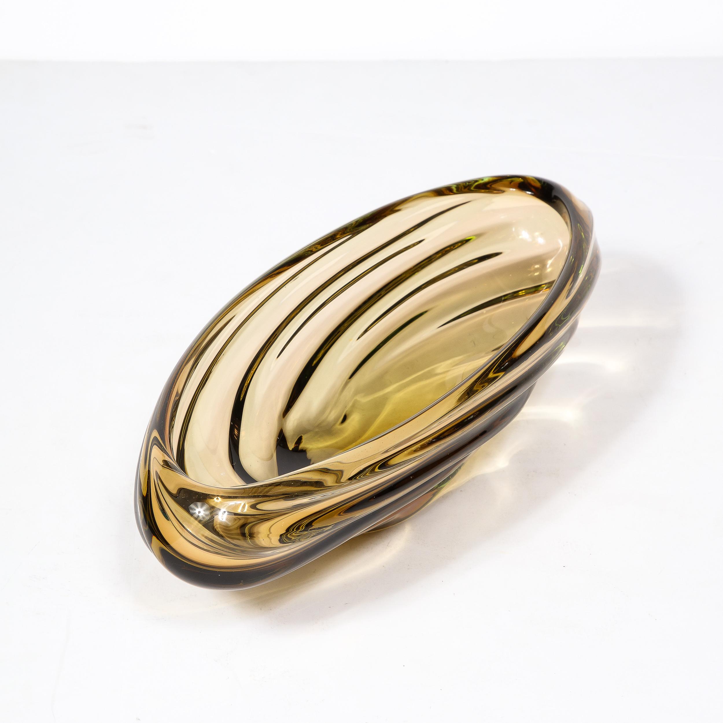 Mid-Century Amber Hand-Blown Murano Glass Centerpiece w/ Rippled Details 8