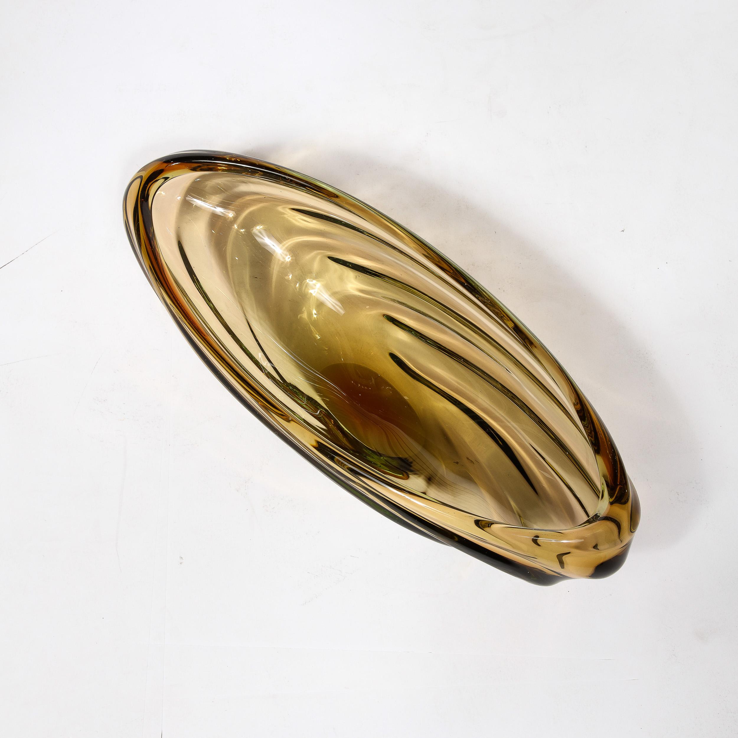 Mid-Century Amber Hand-Blown Murano Glass Centerpiece w/ Rippled Details 9