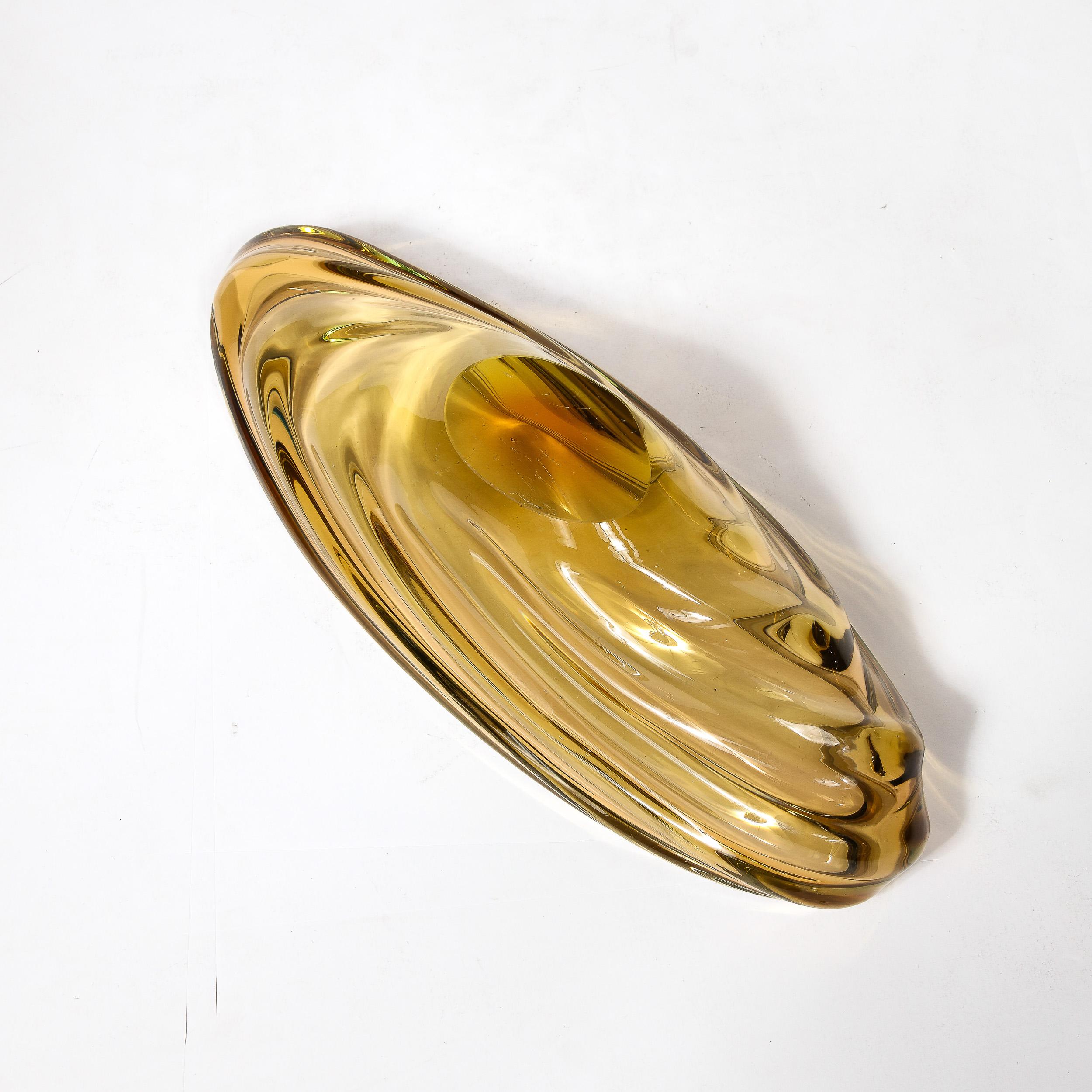 Mid-Century Amber Hand-Blown Murano Glass Centerpiece w/ Rippled Details 10