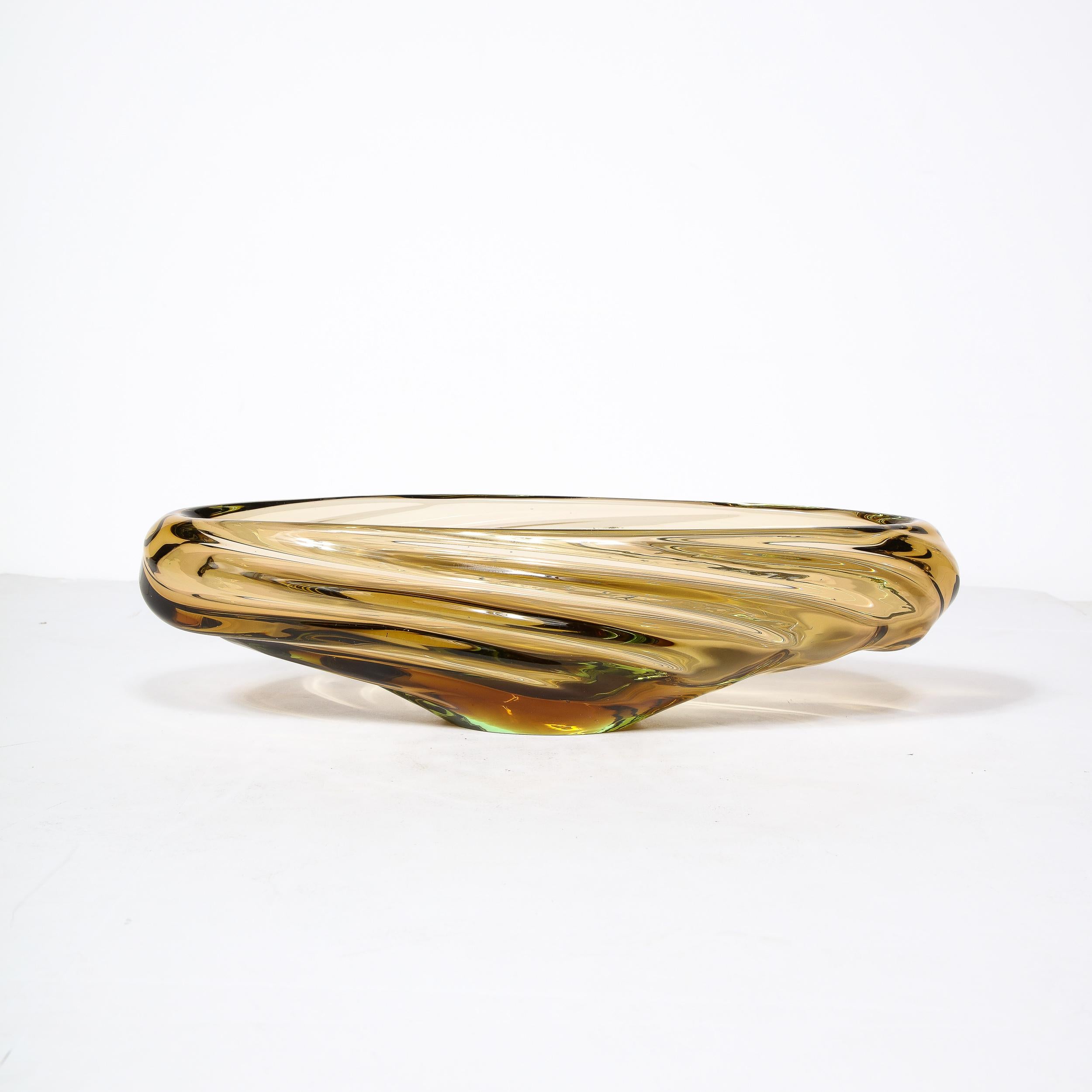 Mid-Century Modern Mid-Century Amber Hand-Blown Murano Glass Centerpiece w/ Rippled Details
