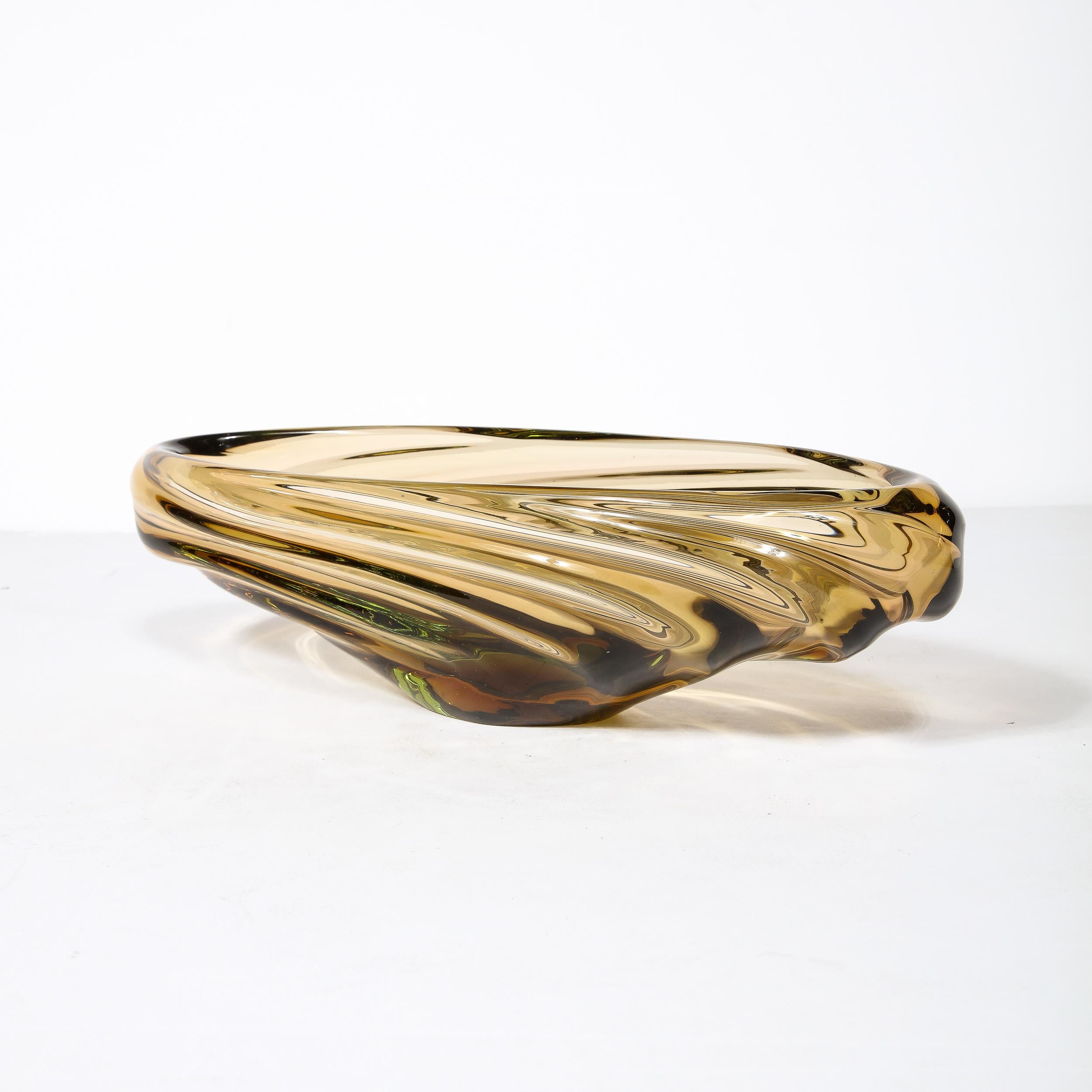 Late 20th Century Mid-Century Amber Hand-Blown Murano Glass Centerpiece w/ Rippled Details