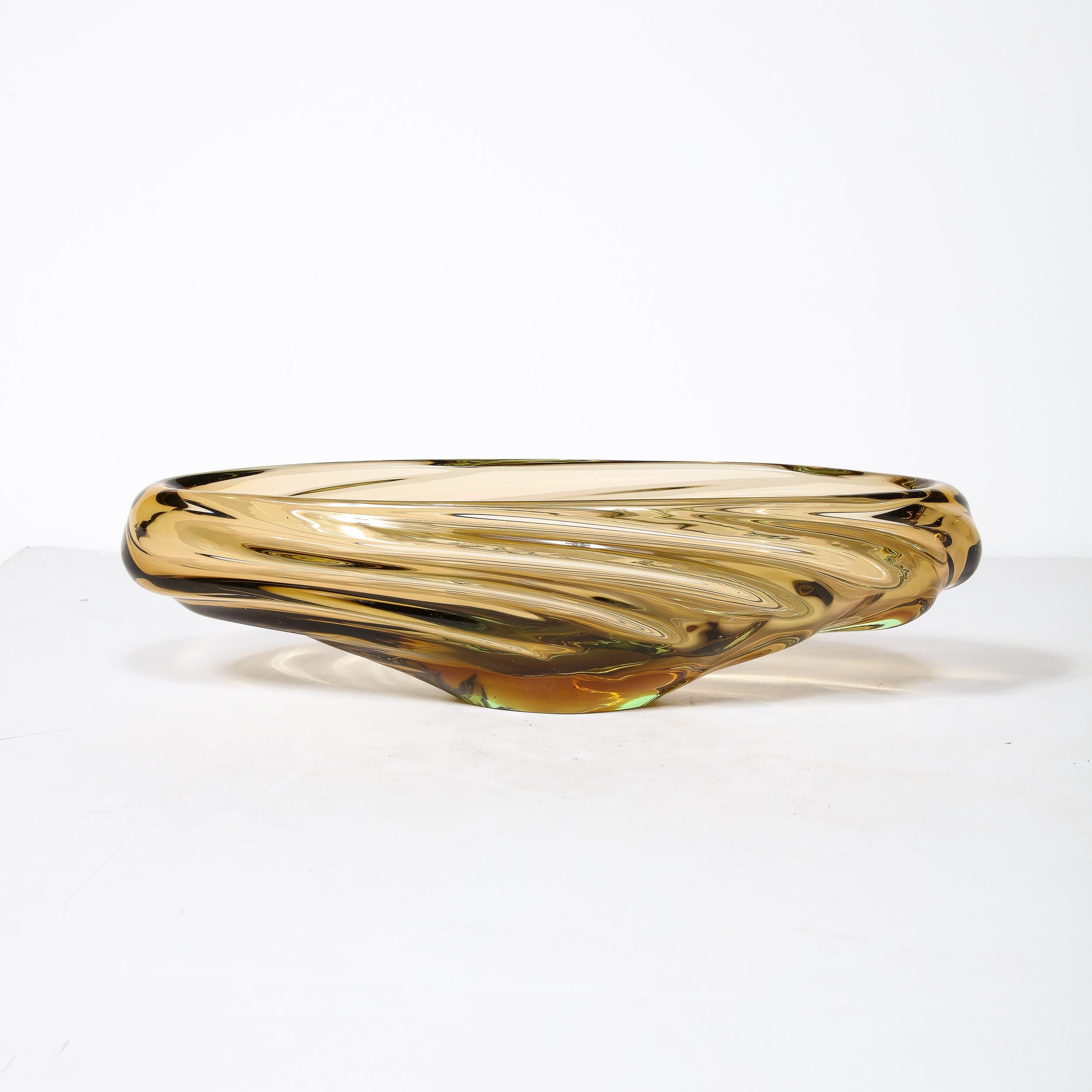 Mid-Century Amber Hand-Blown Murano Glass Centerpiece w/ Rippled Details 1