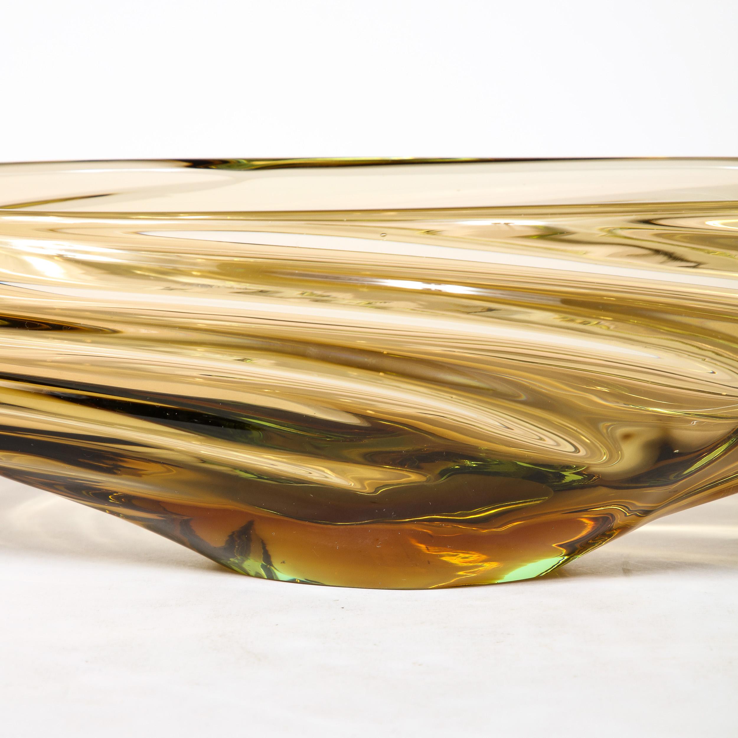 Mid-Century Amber Hand-Blown Murano Glass Centerpiece w/ Rippled Details 2