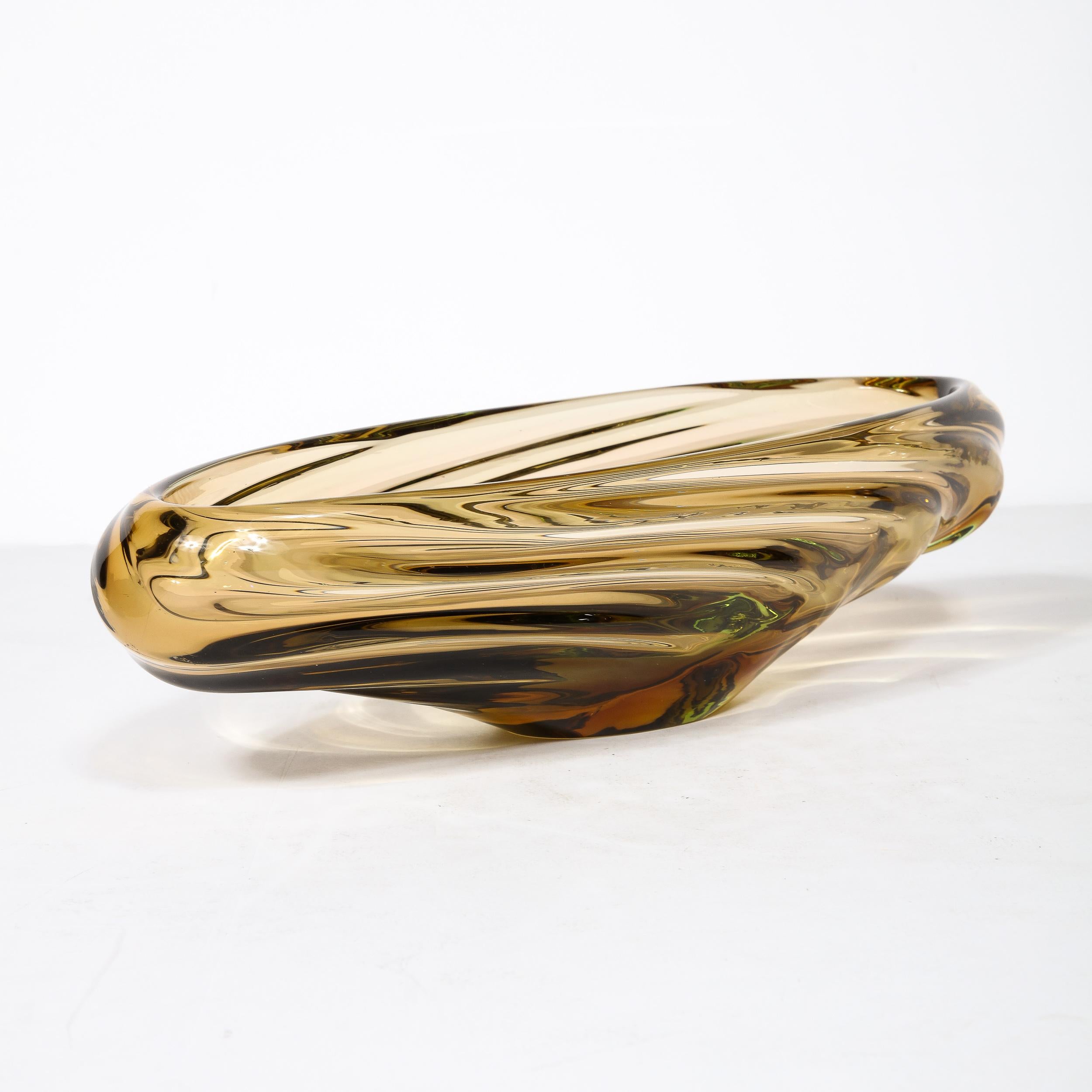 Mid-Century Amber Hand-Blown Murano Glass Centerpiece w/ Rippled Details 3