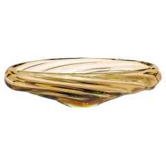 Mid-Century Amber Hand-Blown Murano Glass Centerpiece w/ Rippled Details