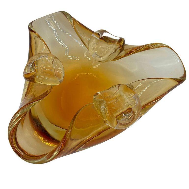 Italian Mid-century Amber Honey Murano Ashtray Attributed to Archimede Saguso For Sale