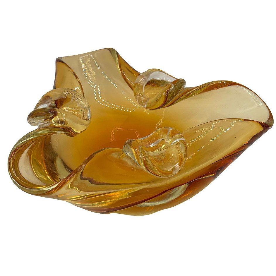 Mid-20th Century Mid-century Amber Honey Murano Ashtray Attributed to Archimede Saguso For Sale