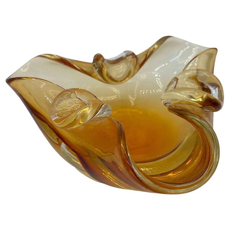 Mid-century Amber Honey Murano Ashtray Attributed to Archimede Saguso For Sale