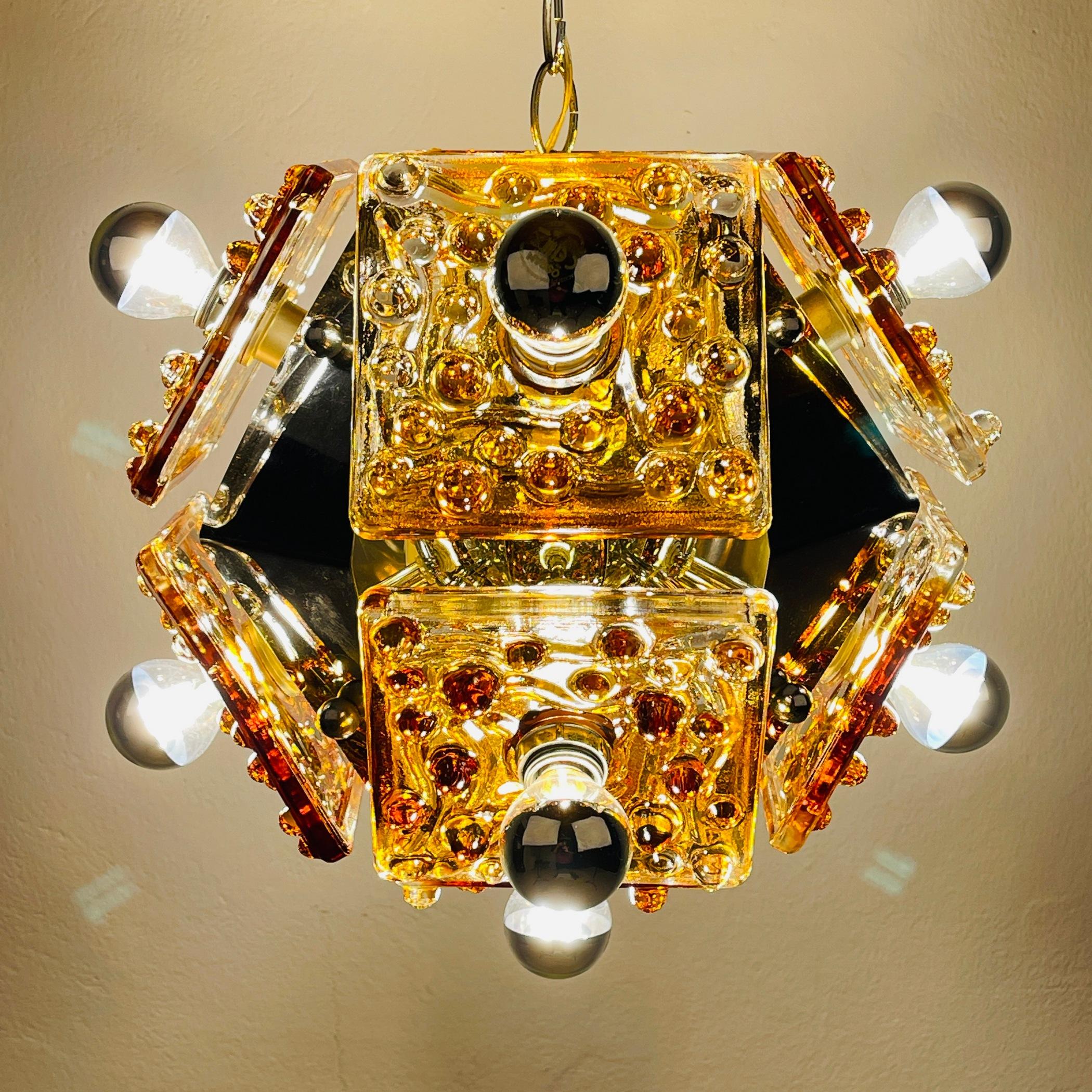 20th Century Mid-century amber Murano chandelier by AV Mazzega Italy 1970s For Sale
