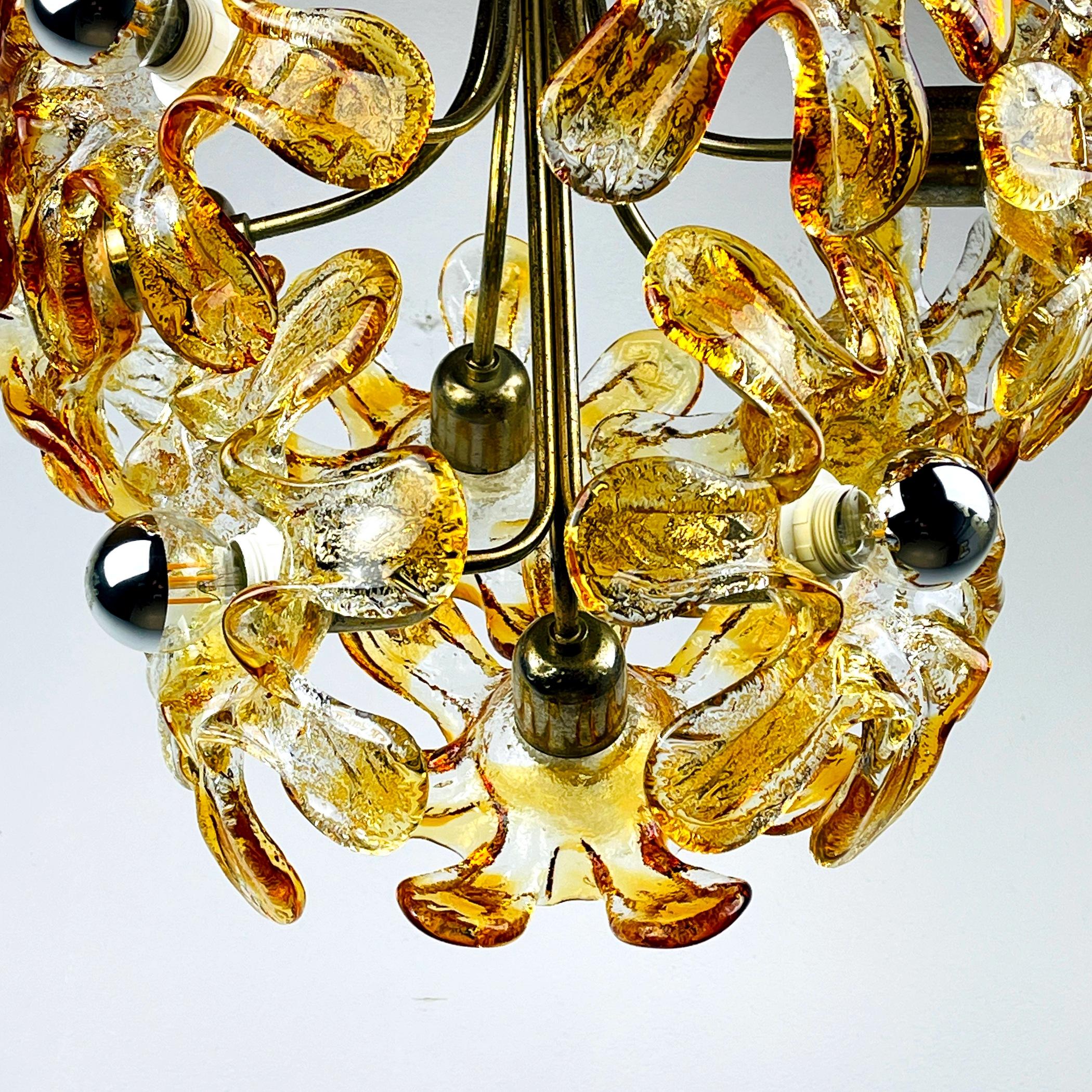 Mid-Century Amber Murano Chandelier Flower Mazzega, Italy, 1970s For Sale 3