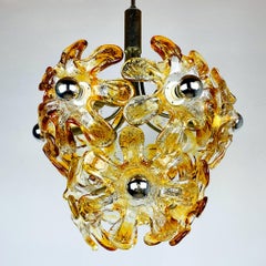Mid-Century Amber Murano Chandelier Flower Mazzega, Italy, 1970s