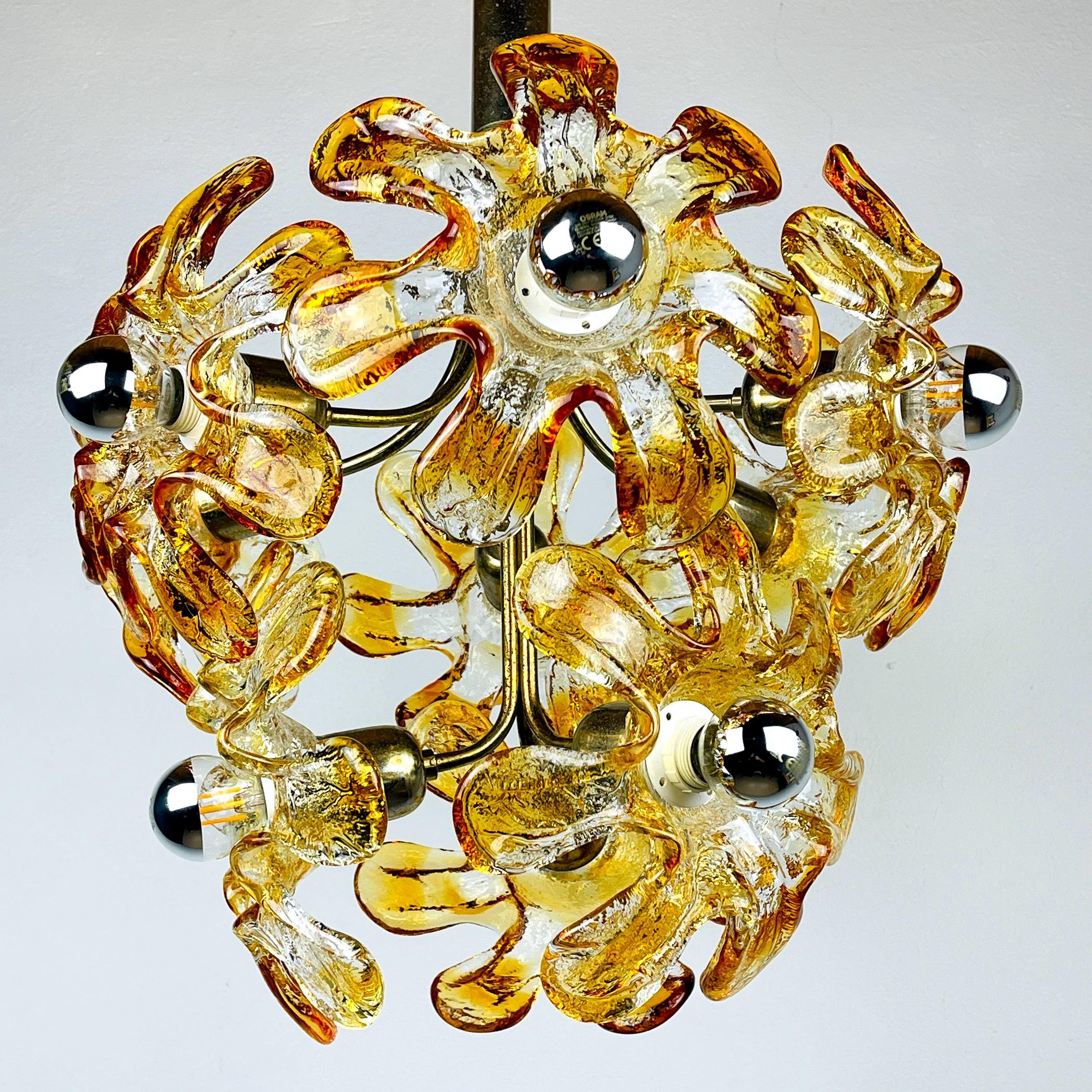 20th Century Mid-Century Amber Murano Chandelier Flower Mazzega, Italy, 1970s For Sale