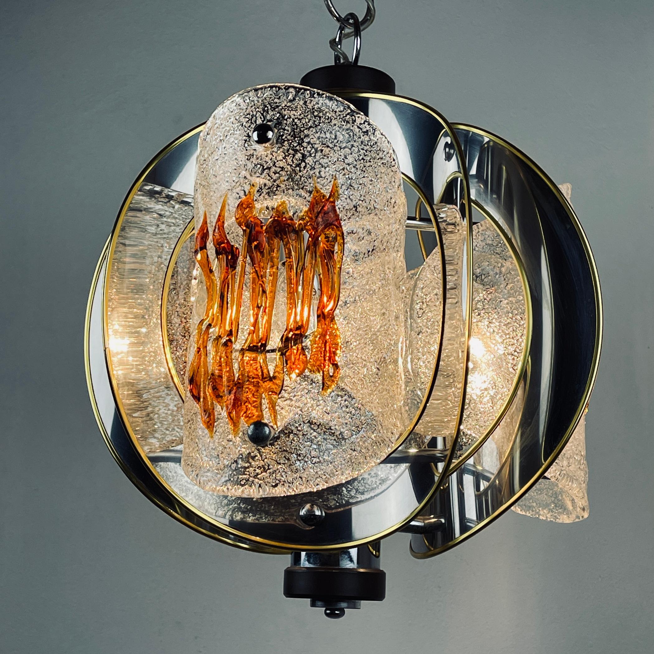 Mid-Century Amber Murano Chrome Chandelier by Toni Zuccheri for VeArt Italy 1970 For Sale 3