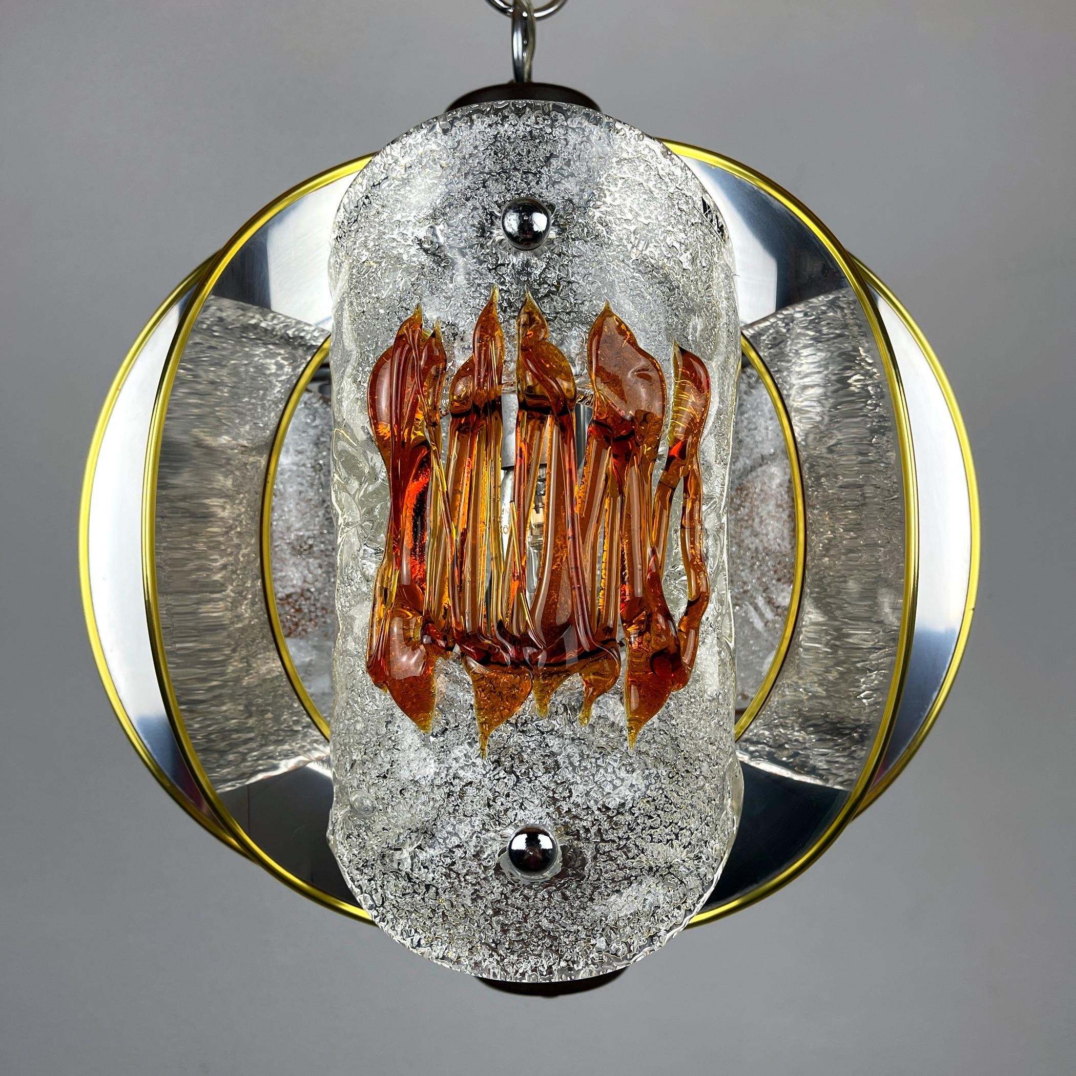 Mid-Century Amber Murano Chrome Chandelier by Toni Zuccheri for VeArt Italy 1970 For Sale 4