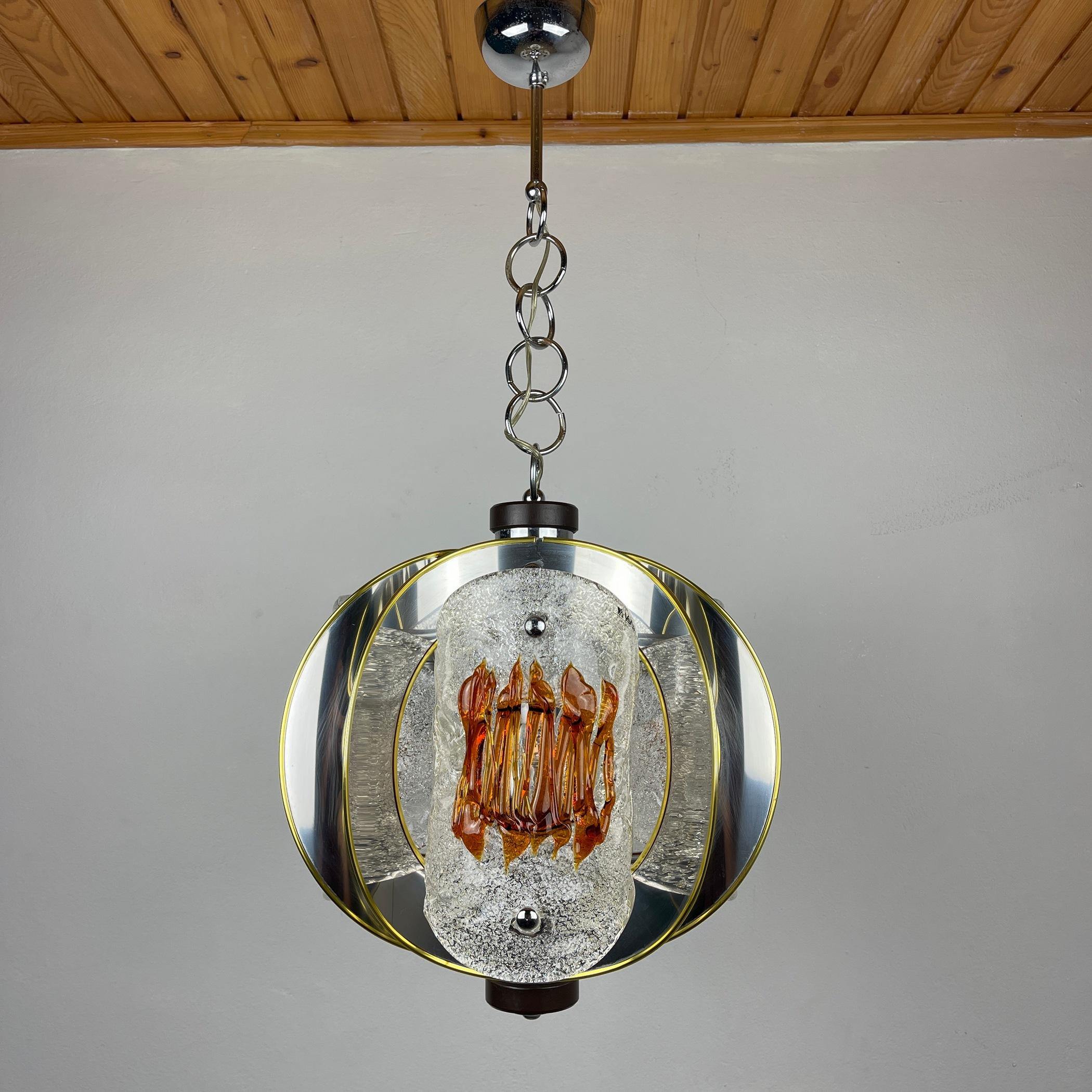 Italian Mid-Century Amber Murano Chrome Chandelier by Toni Zuccheri for VeArt Italy 1970 For Sale