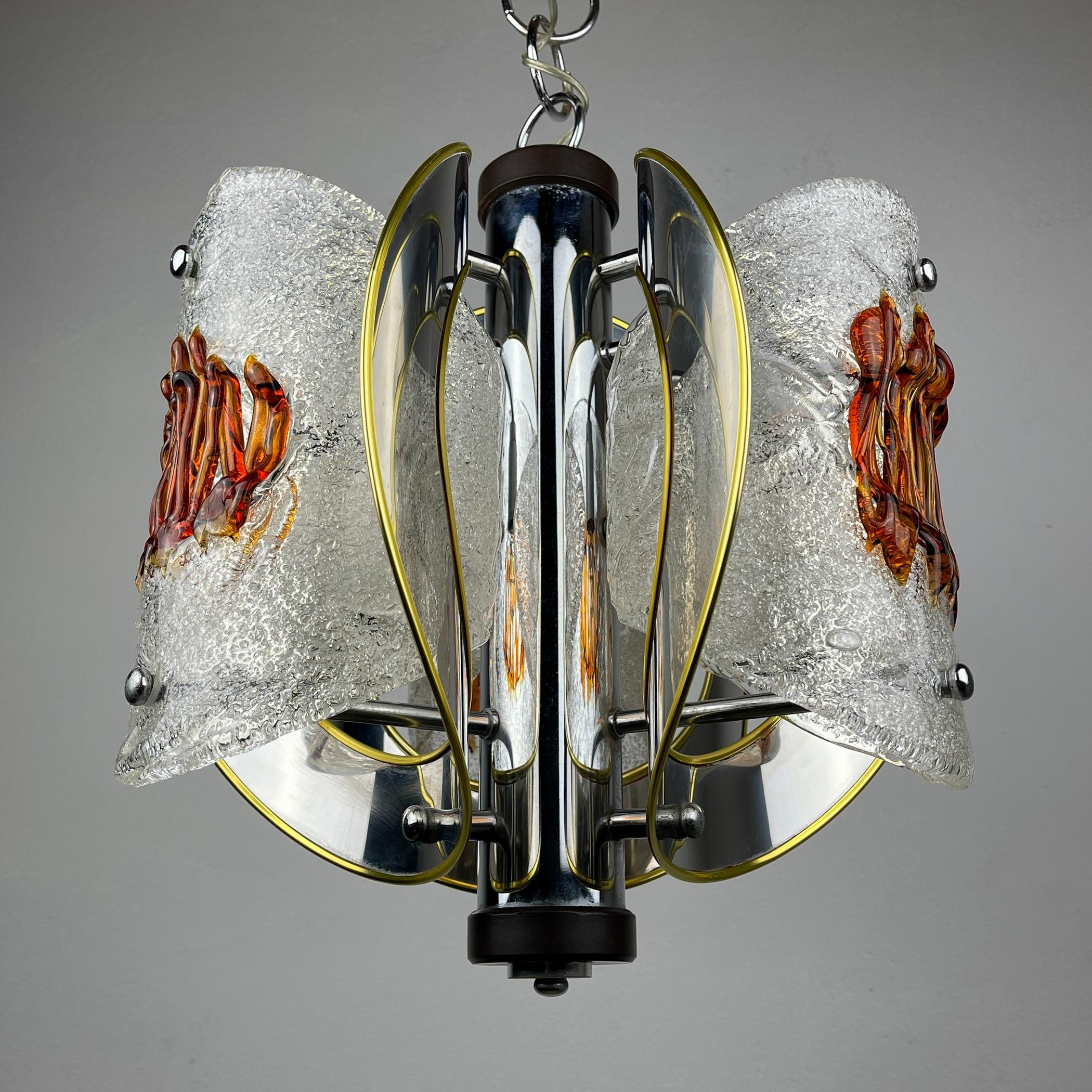 Mid-Century Amber Murano Chrome Chandelier by Toni Zuccheri for VeArt Italy 1970 In Good Condition For Sale In Miklavž Pri Taboru, SI