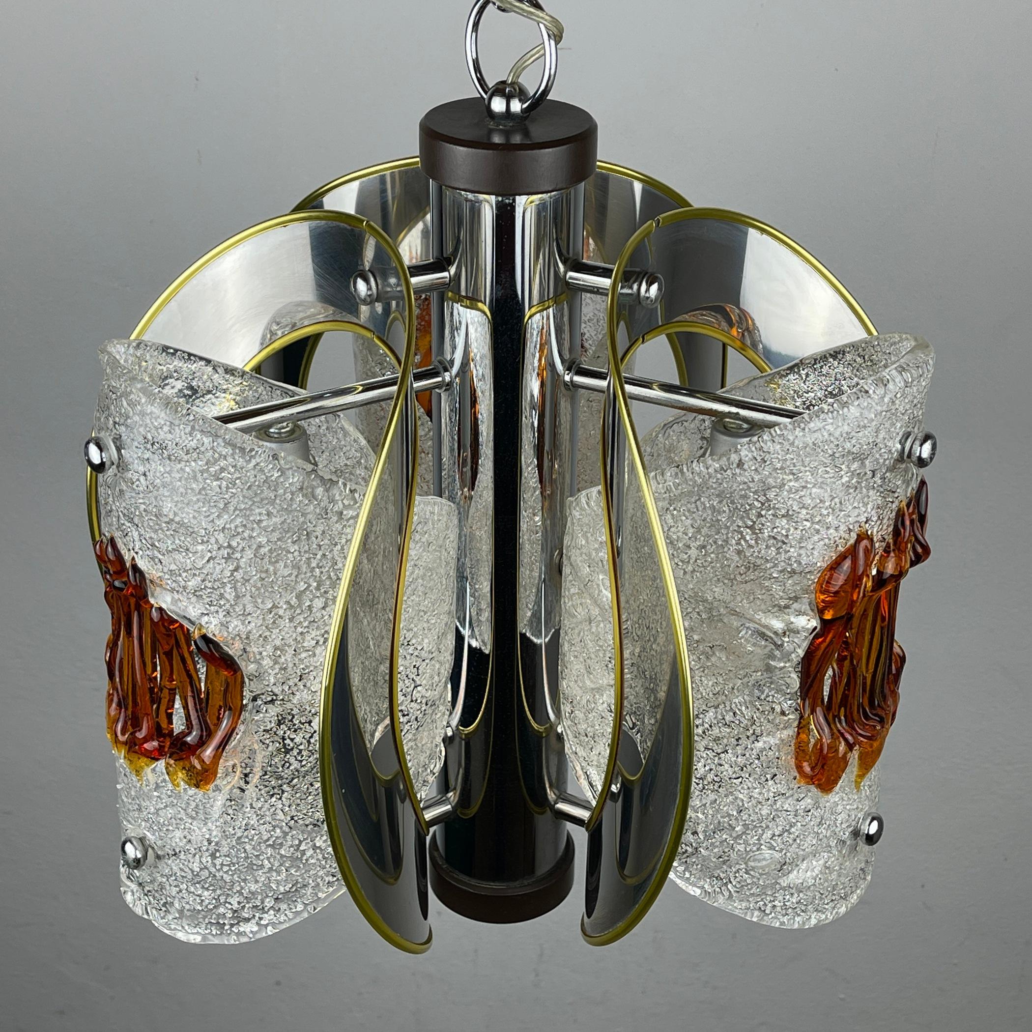 20th Century Mid-Century Amber Murano Chrome Chandelier by Toni Zuccheri for VeArt Italy 1970 For Sale
