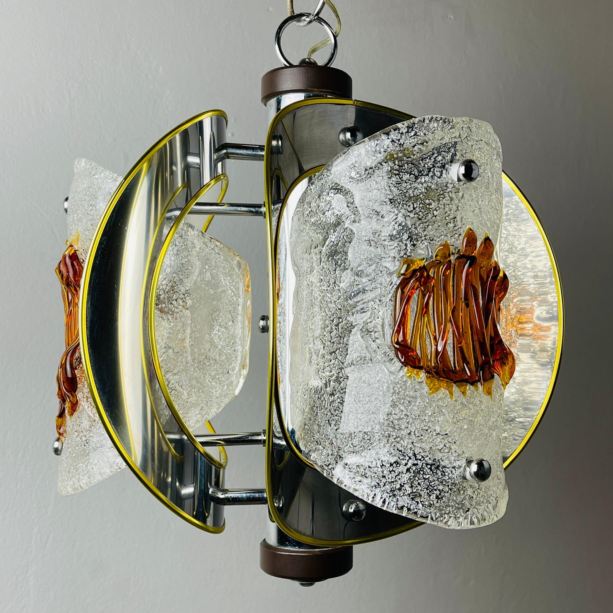 Mid-Century Amber Murano Chrome Chandelier by Toni Zuccheri for VeArt Italy 1970 For Sale 1