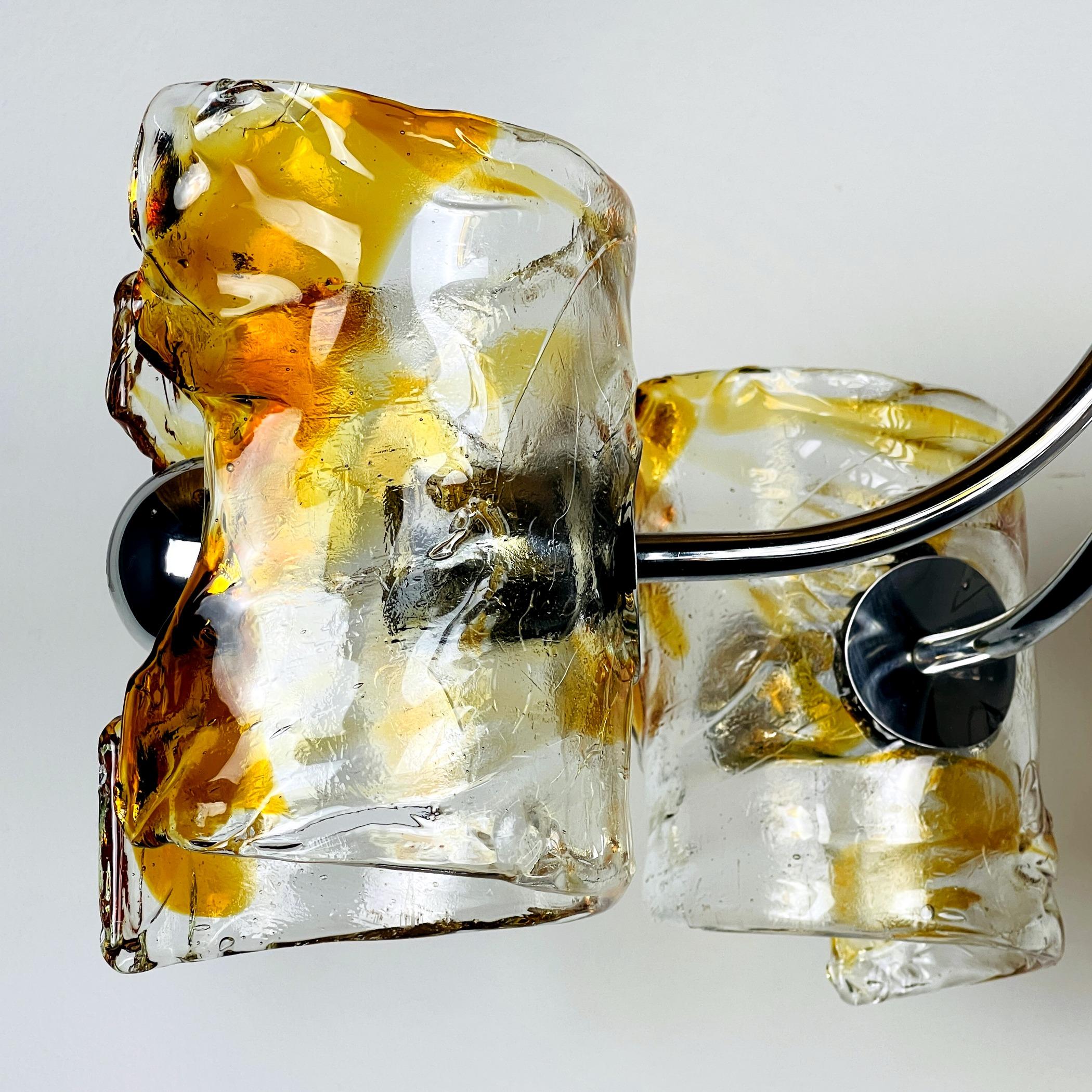 Murano Glass Mid-Century Amber Murano Chrome Chandelier Mazzega by Toni Zuccheri Italy 1970s For Sale