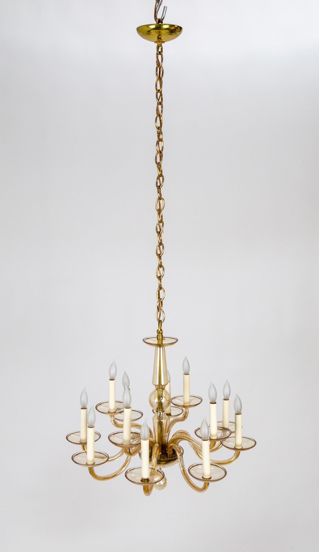 Mid Century Amber Murano Glass 12-Arm Chandelier 4