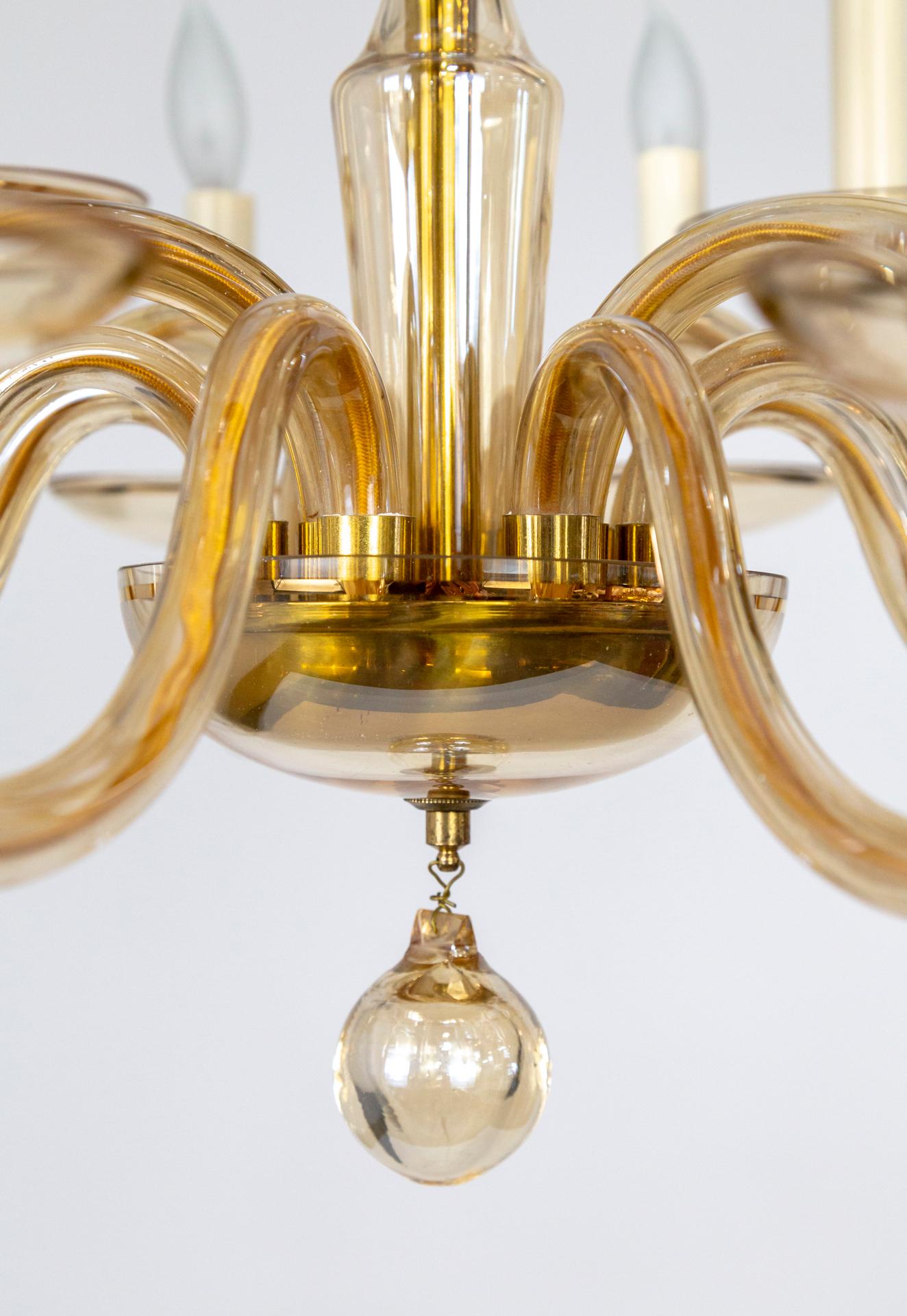 Italian Mid Century Amber Murano Glass 12-Arm Chandelier
