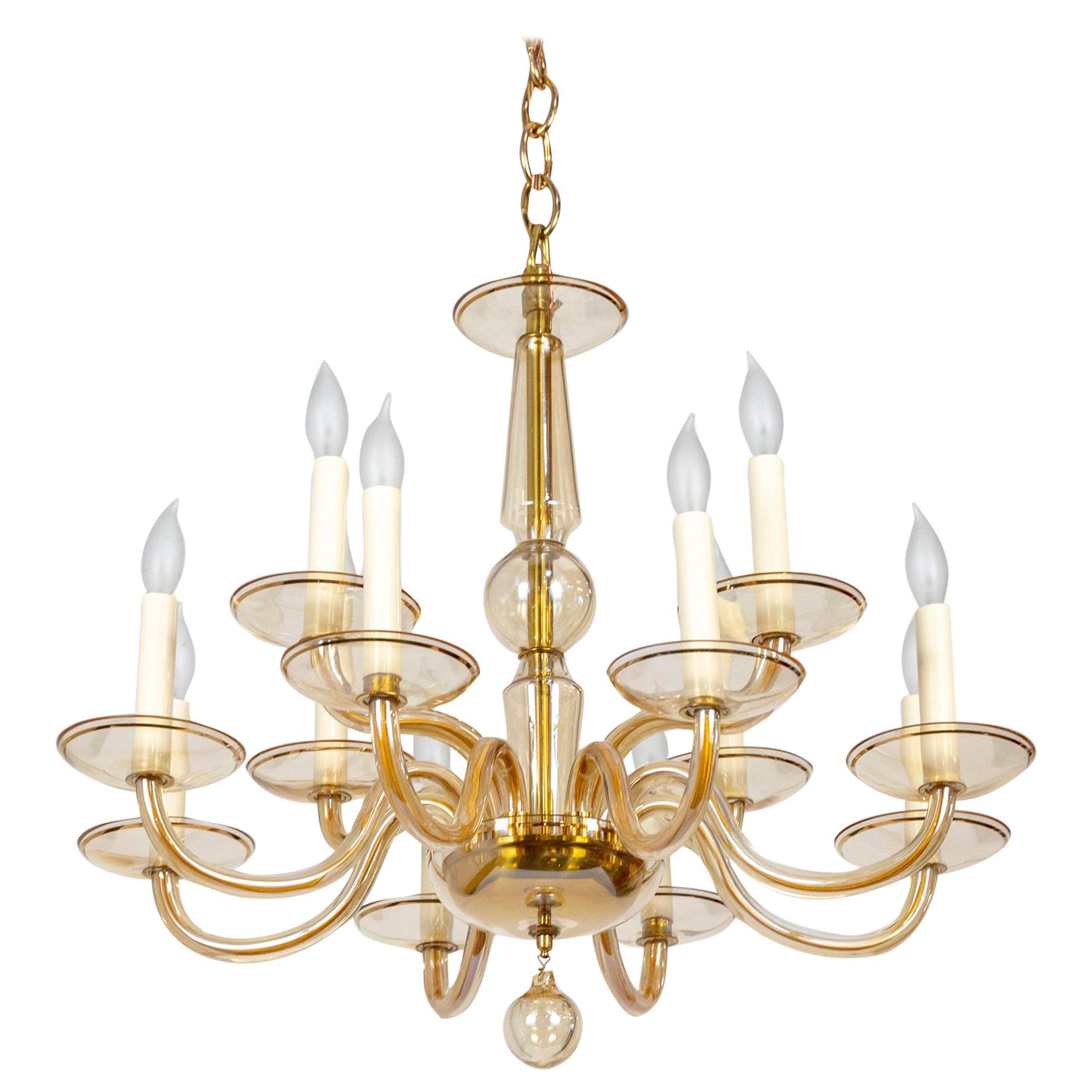 Mid Century Amber Murano Glass 12-Arm Chandelier