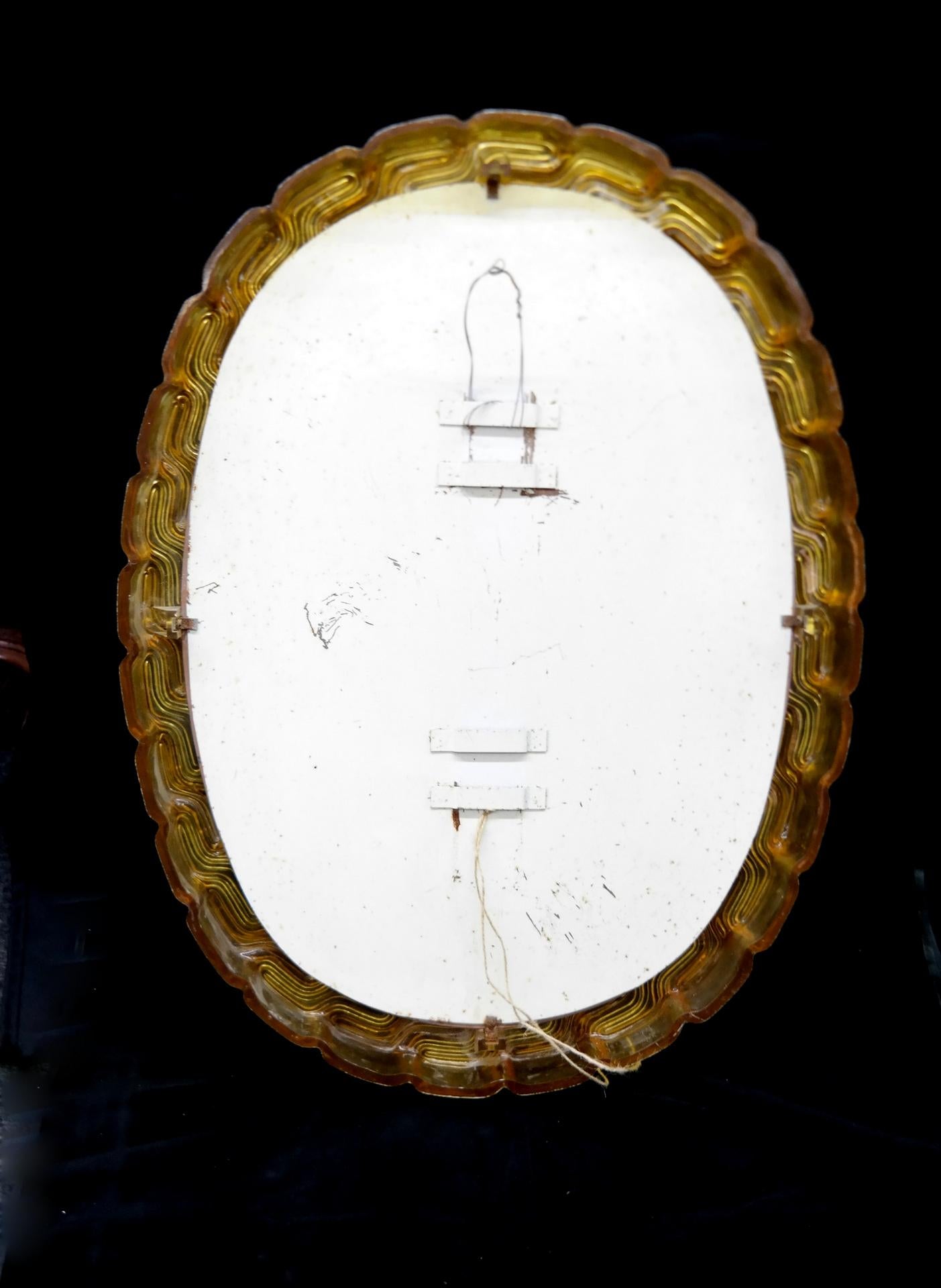 Late 20th Century Midcentury Amber Oval Mirror