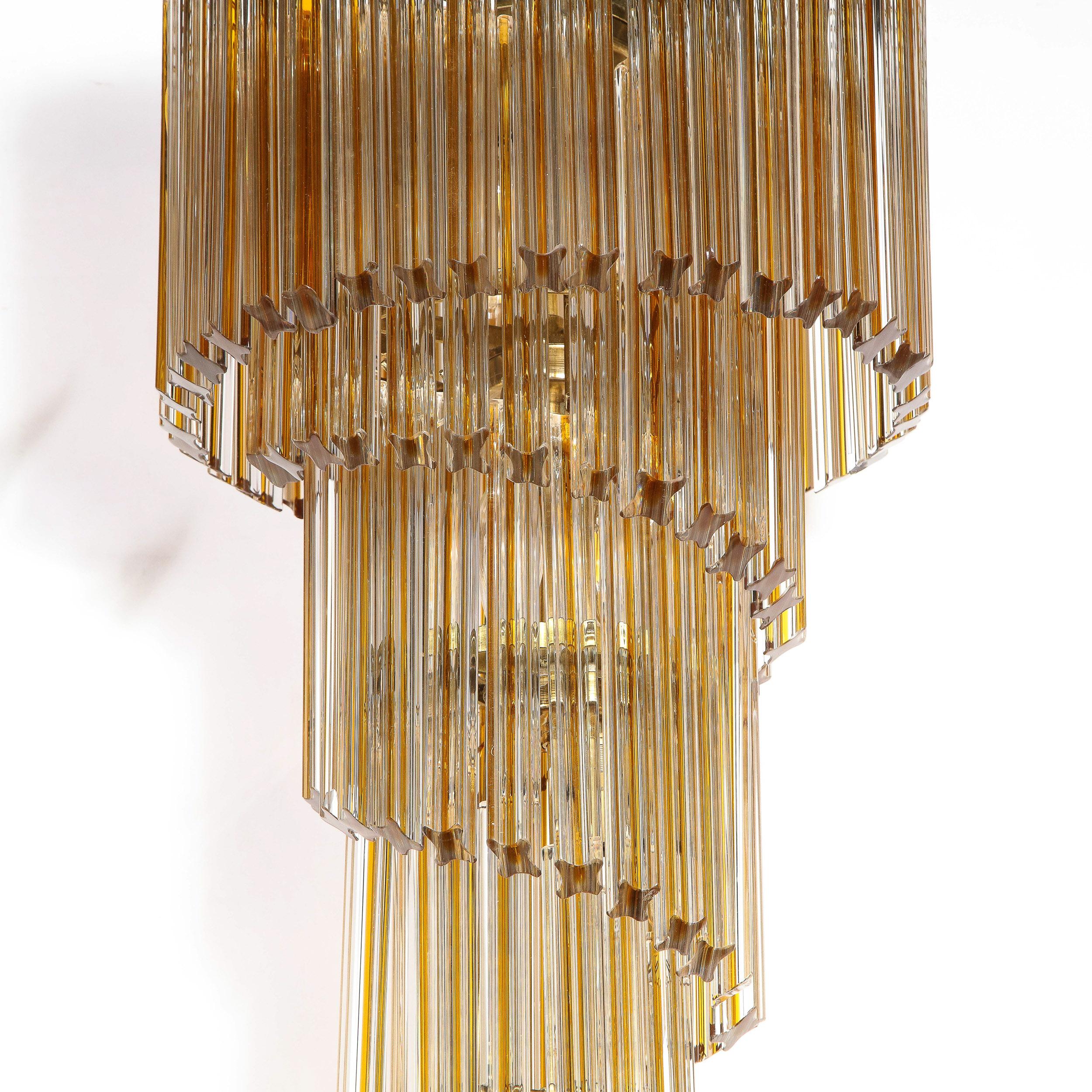 Late 20th Century Midcentury Amber Spiral Form Quadretti Camer Chandelier with Brass Fittings