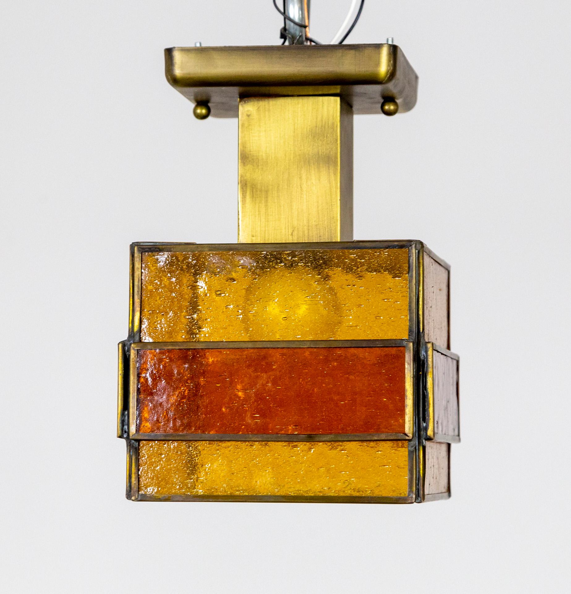 MCM Amber Stained Glass Geometric Sconce & Semi Flush Mount Ceiling Lights 3