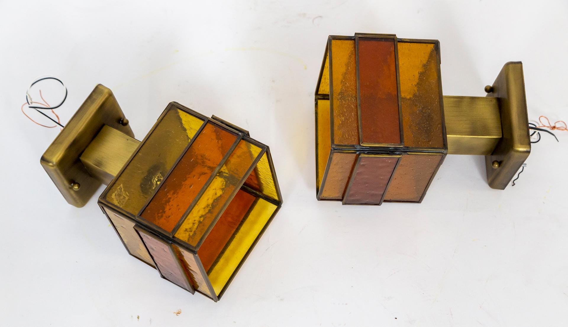 MCM Amber Stained Glass Geometric Sconce & Semi Flush Mount Ceiling Lights 8