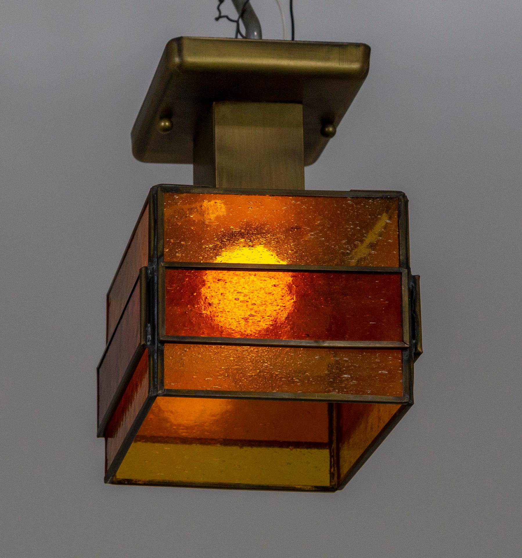 Mid-Century Modern MCM Amber Stained Glass Geometric Sconce & Semi Flush Mount Ceiling Lights