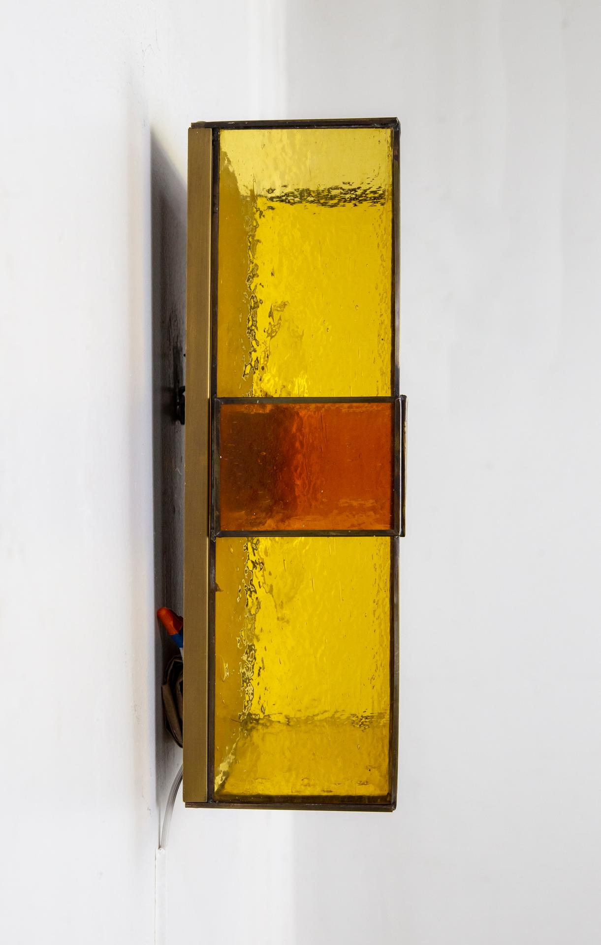 MCM Amber Stained Glass Geometric Sconce & Semi Flush Mount Ceiling Lights In Good Condition In San Francisco, CA