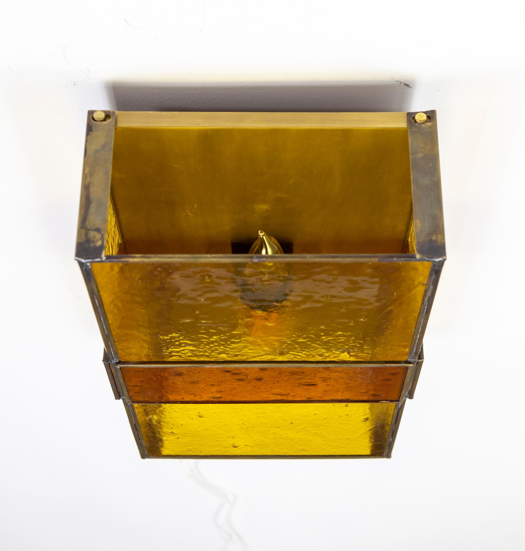 Brass MCM Amber Stained Glass Geometric Sconce & Semi Flush Mount Ceiling Lights