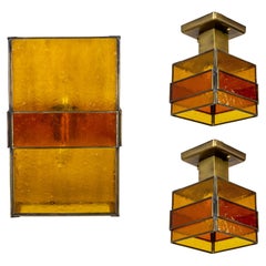 MCM Amber Stained Glass Geometric Sconce & Semi Flush Mount Ceiling Lights