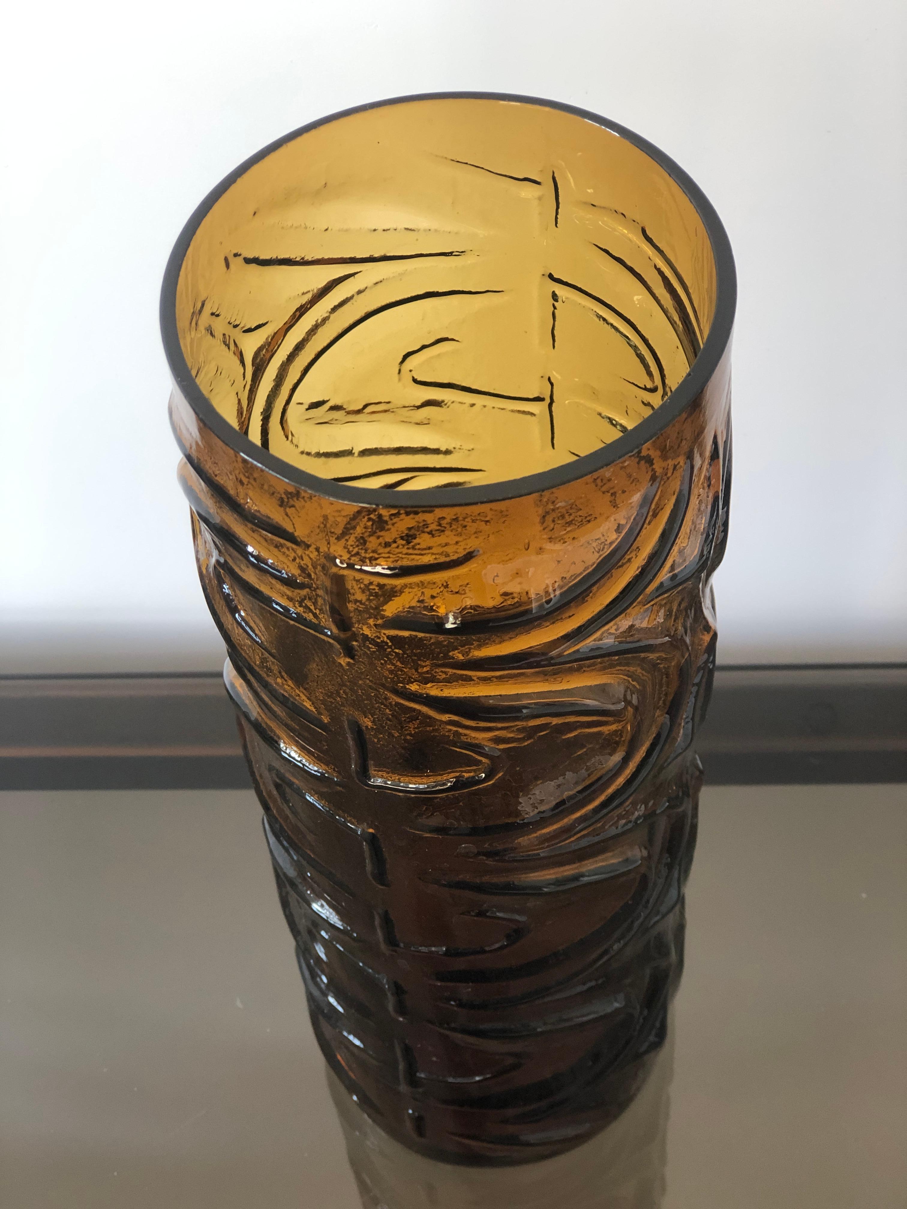 Italian Midcentury Amber Vase by Empoli, Italy For Sale