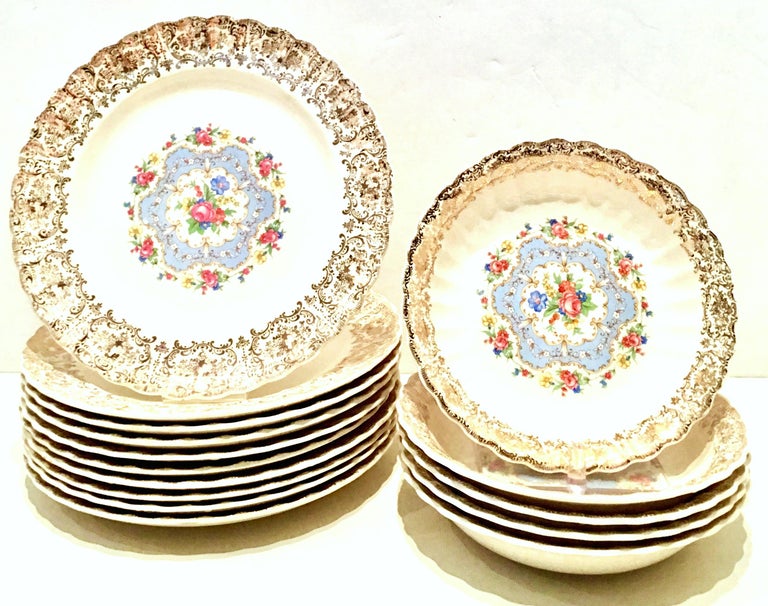 MidCentury American 22Karat Gold Limoges Dinnerware "Lyric" S/15 at