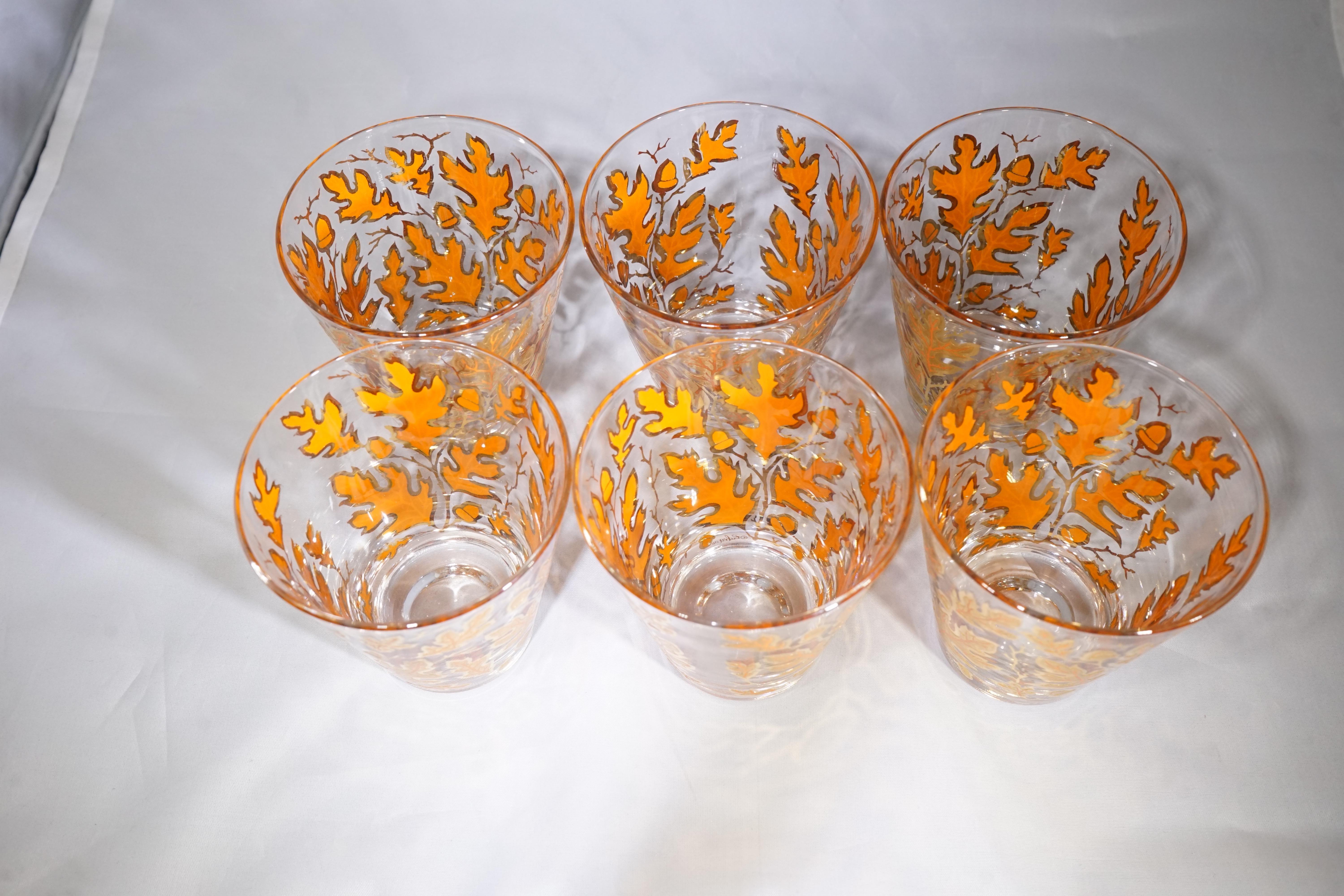 Midcentury American six-piece glassware set featuring orange 