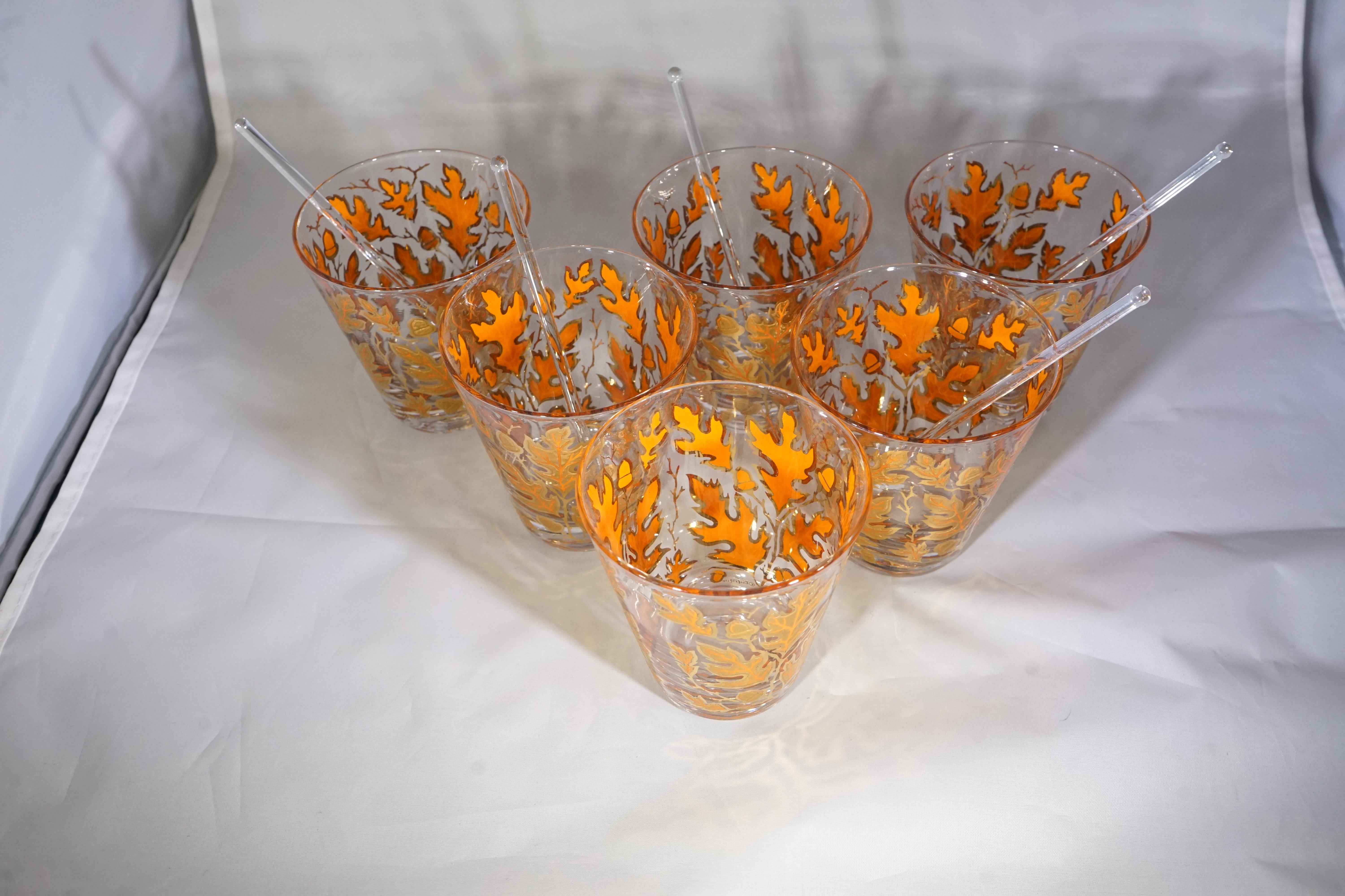 Midcentury American 6-Piece Autumn Leaves Glassware Set by Culver In Good Condition In Aspen, CO