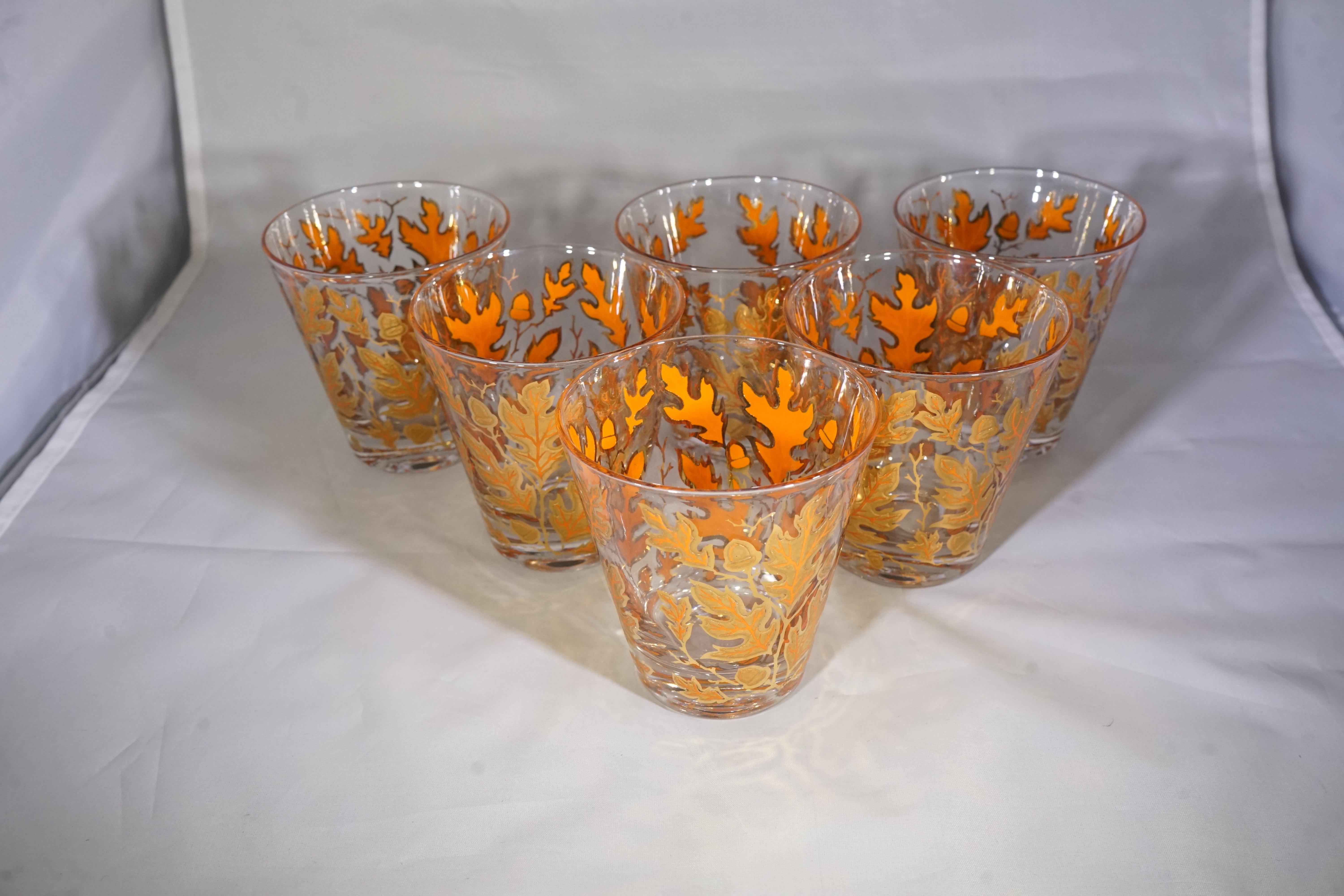 20th Century Midcentury American 6-Piece Autumn Leaves Glassware Set by Culver
