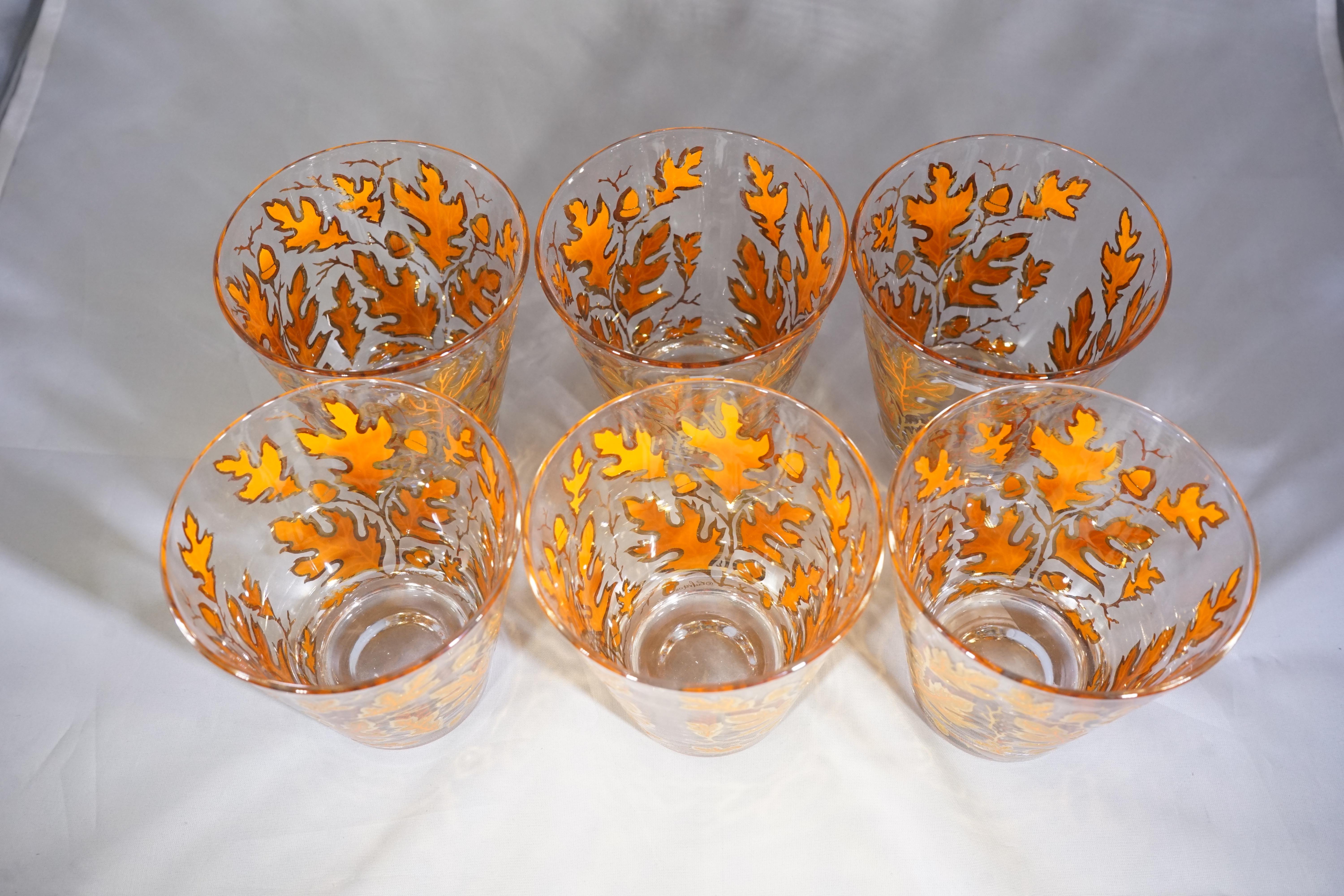 Midcentury American 6-Piece Autumn Leaves Glassware Set by Culver 1