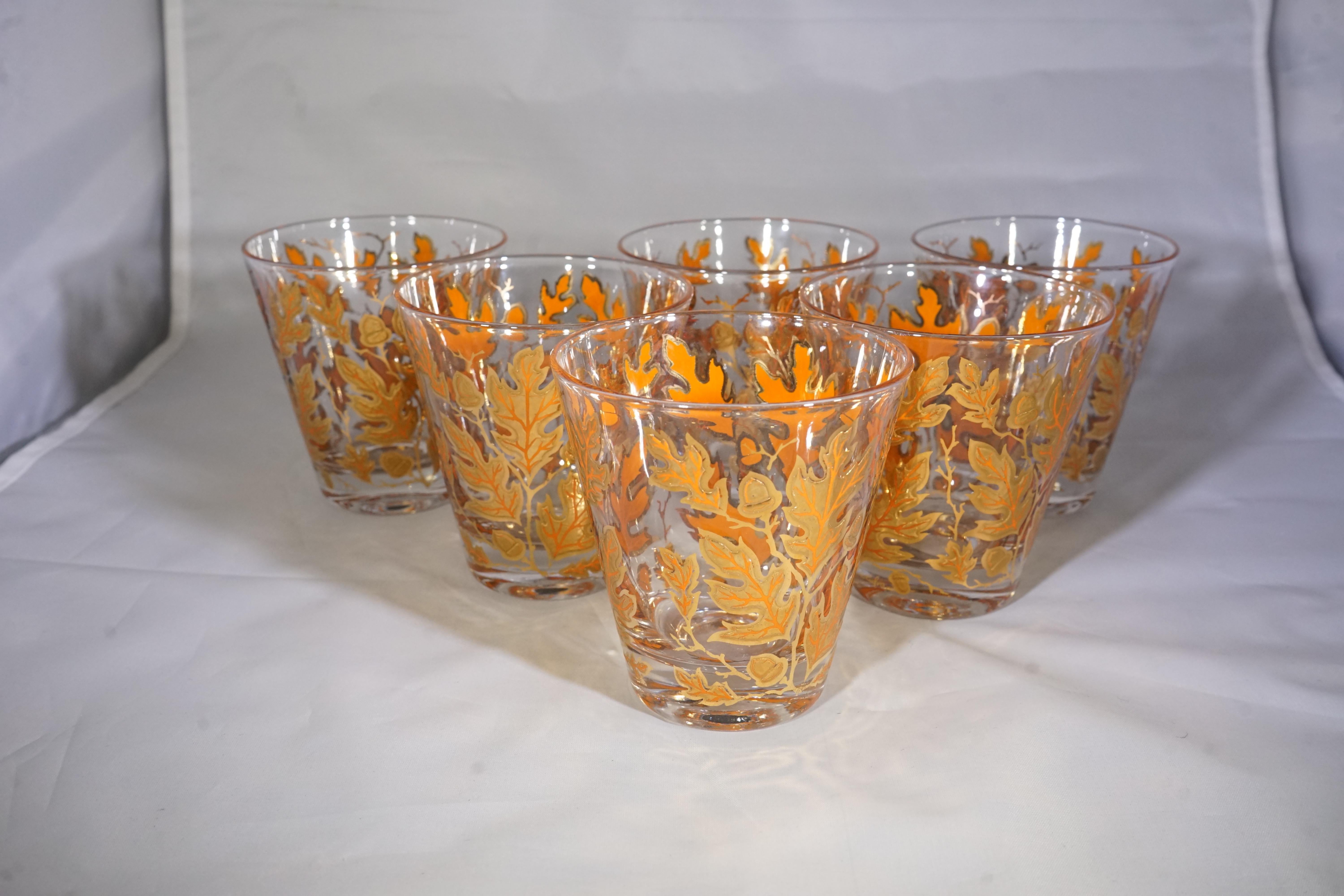 Midcentury American 6-Piece Autumn Leaves Glassware Set by Culver 2