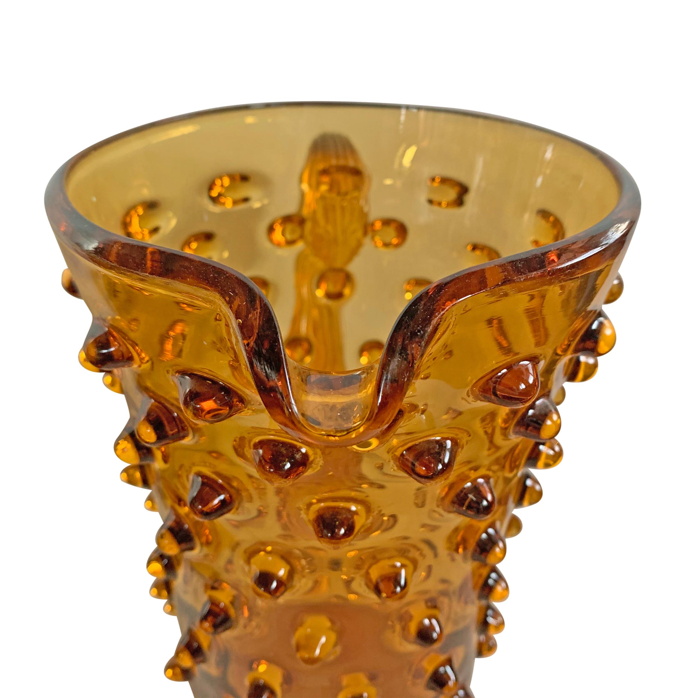 Midcentury American Amber Hobnail Glass Pitcher 2