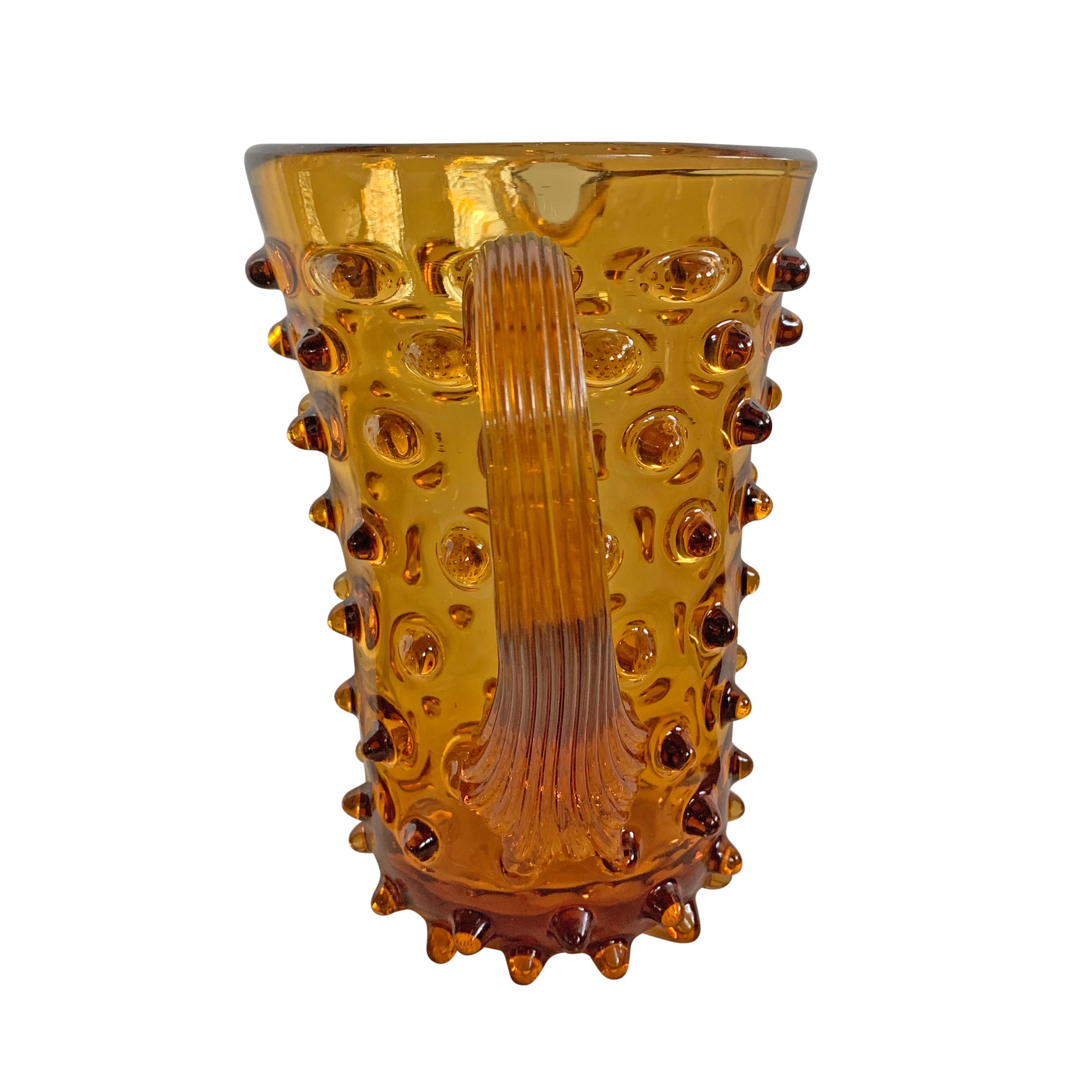 Mid-Century Modern Midcentury American Amber Hobnail Glass Pitcher