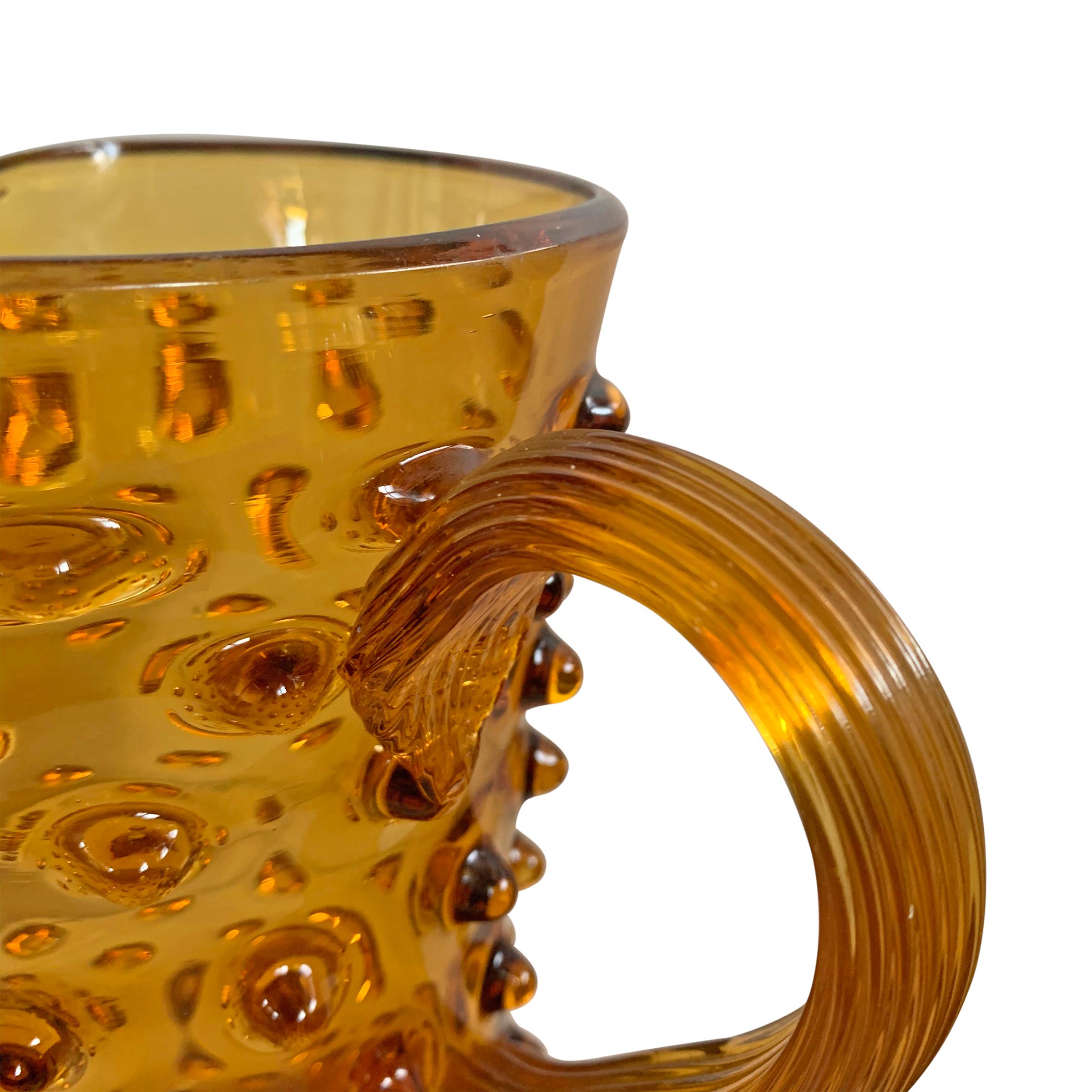 Midcentury American Amber Hobnail Glass Pitcher In Good Condition In Chicago, IL