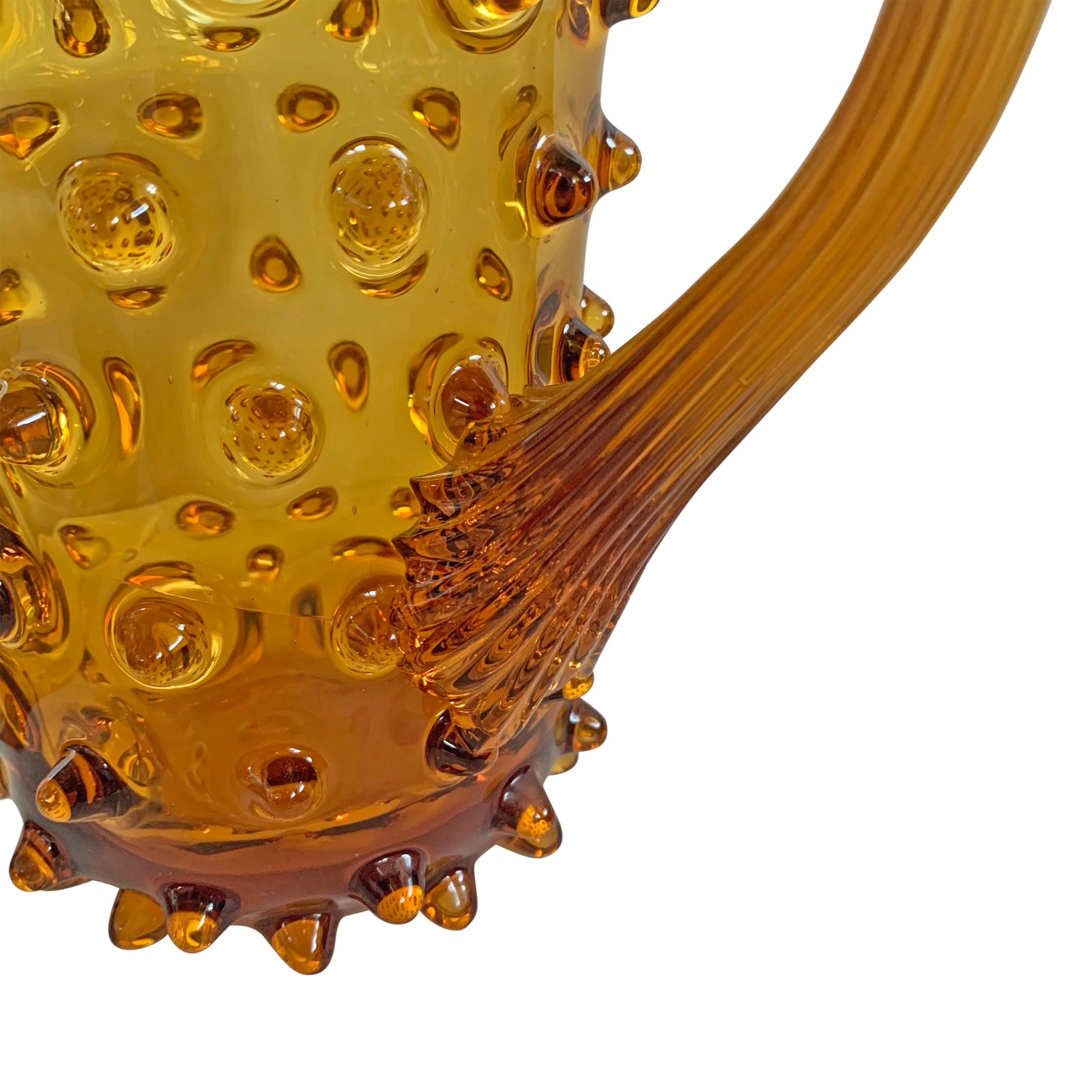20th Century Midcentury American Amber Hobnail Glass Pitcher