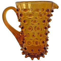 Midcentury American Amber Hobnail Glass Pitcher