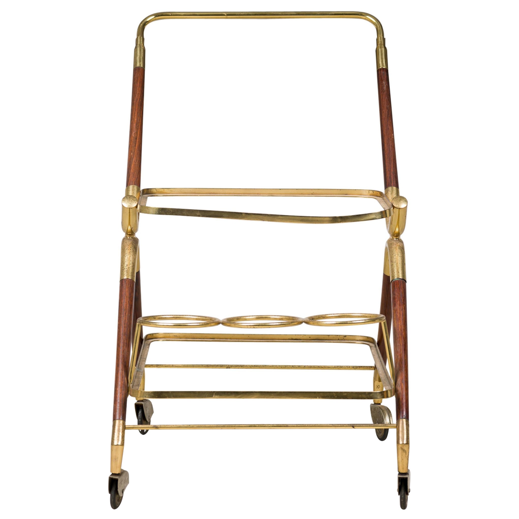 MId-Century American Brass and Mahogany Bar Cart
