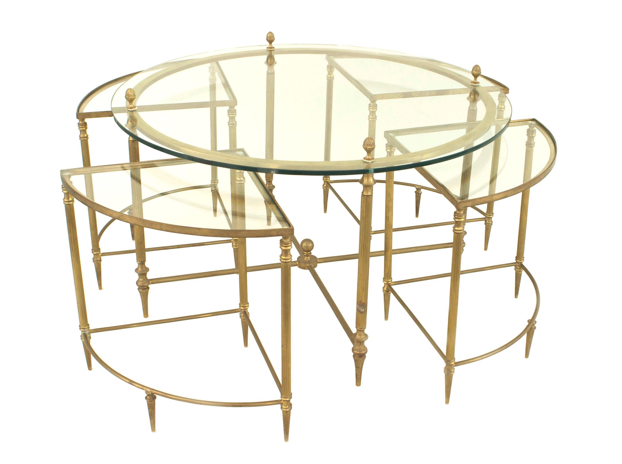 Mid-Century Modern American Mid-Century Brass and Glass Coffee Table Set For Sale